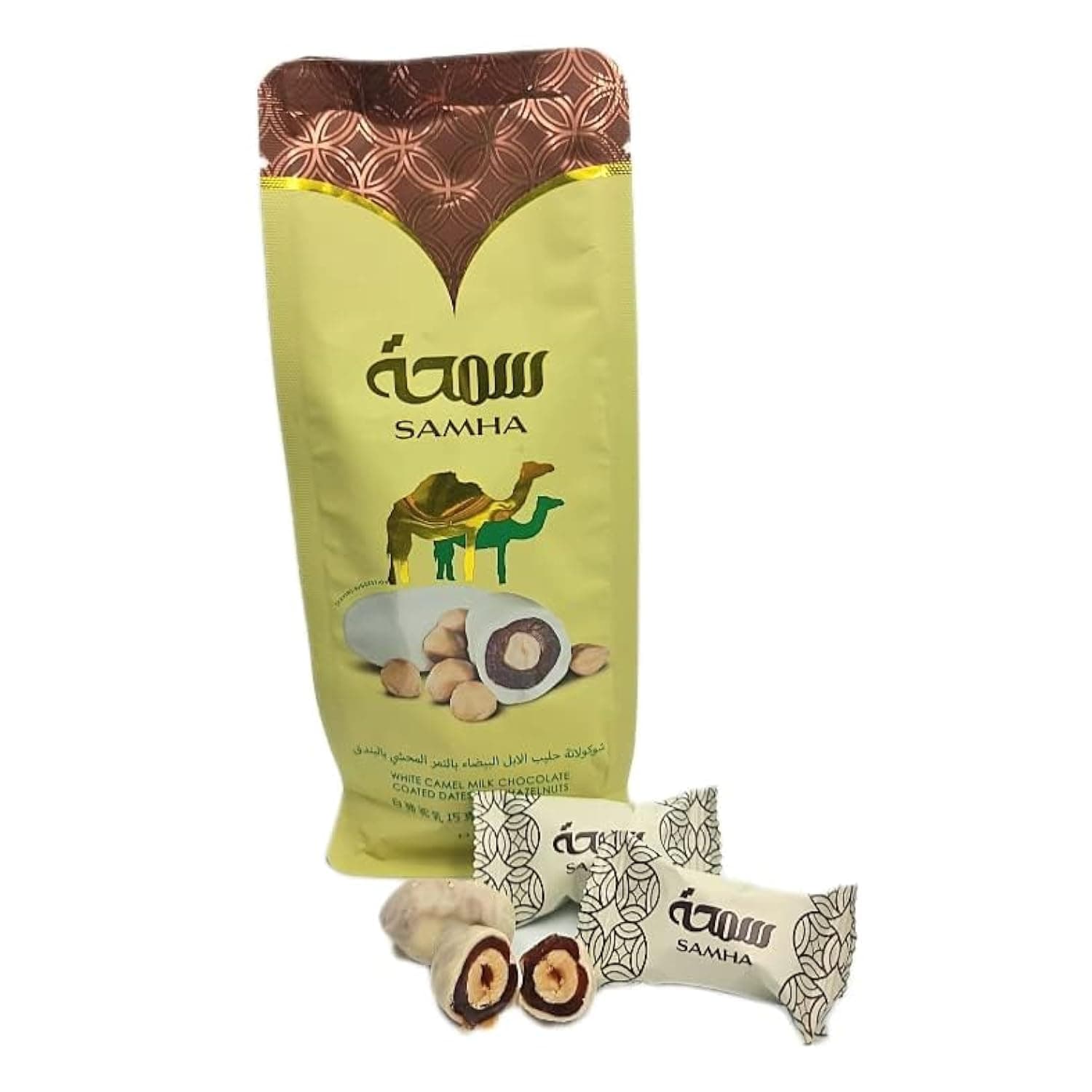 – White Camel Milk Chocolate Covered Dates with Hazelnuts by Samha | Delicious Chocodate Snack or Gift for any Occasion Celebration back to school easter Valentine's Ramadan Eid