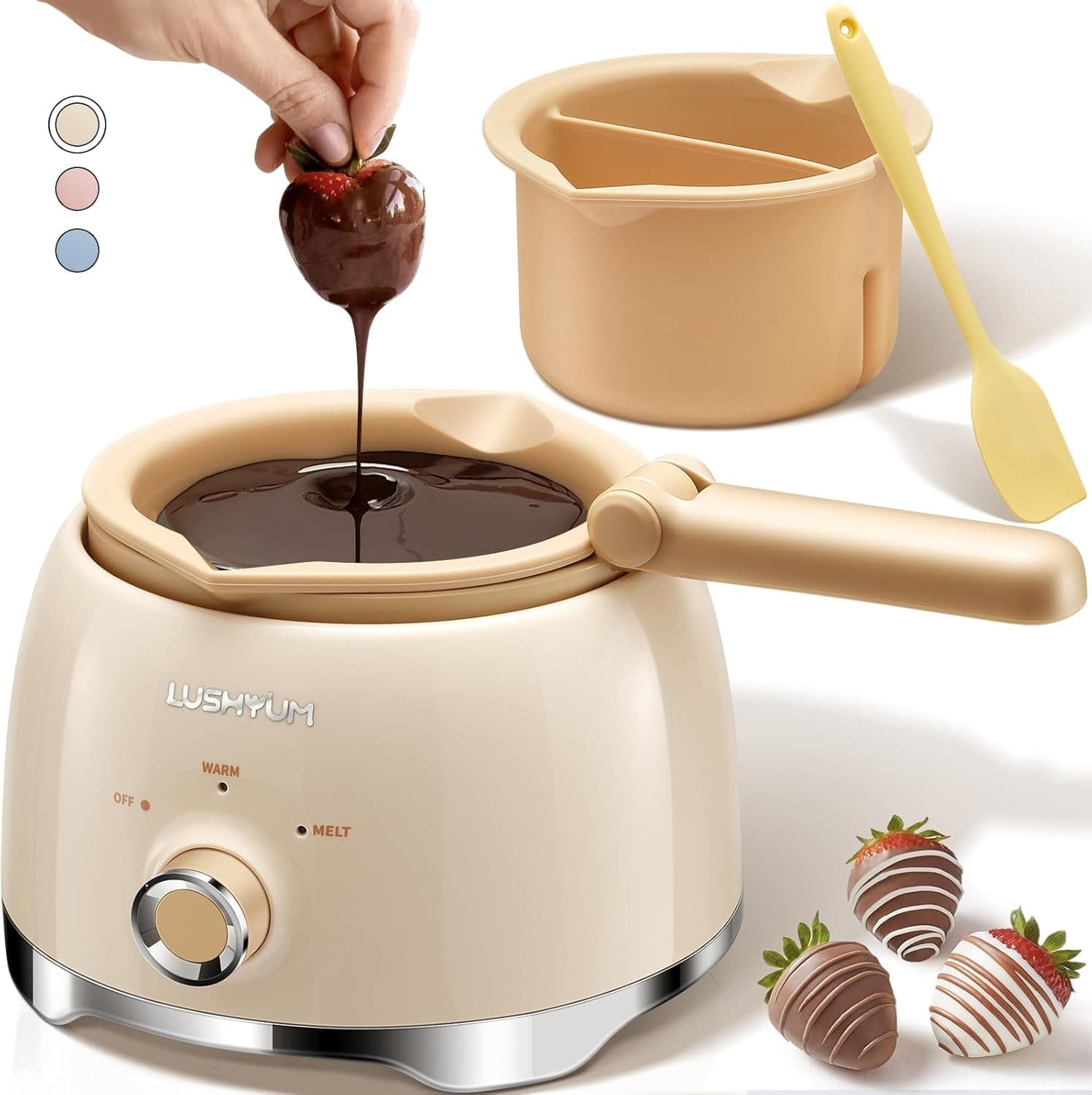 Chocolate Melting Pot Candy Melts Melter with 2 Insert Pots, 4 Cups Capacity Warmer Machine, Ideal Dipping Tool Kitchen Supplies Gift for Making Cake Pop Set Covered Strawberries Cookie Cheese