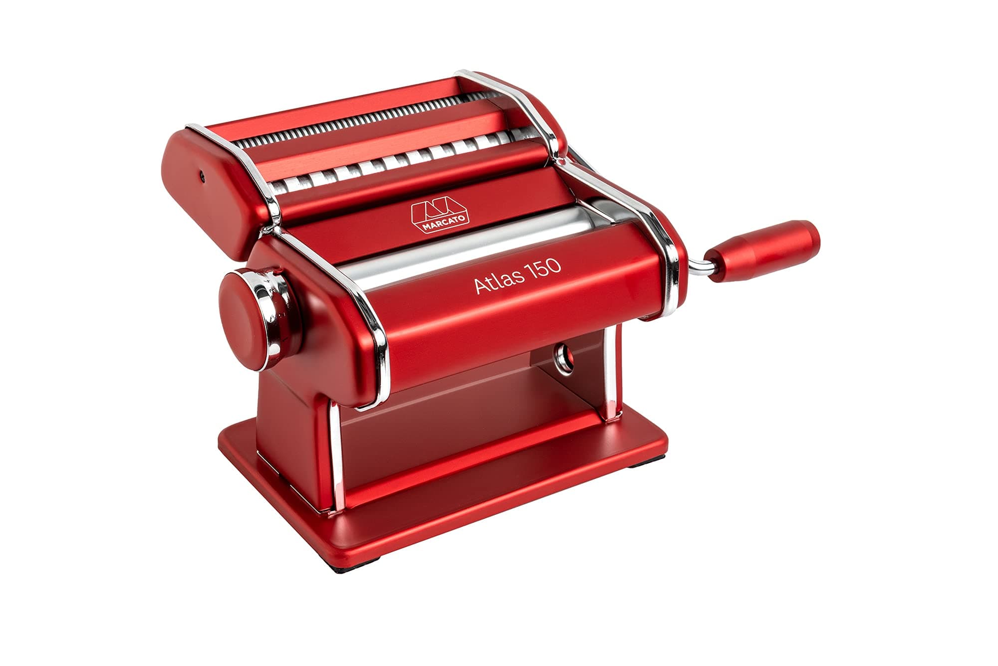 Pasta Machine, Pasta Maker, Pasta Roller for Handmade Pasta, Made in Italy, Anodised aluminium, for Lasagne, Fettuccine, Tagliolini, Compatible with 11 Extra Attachments. Model: Atlas 150, Red