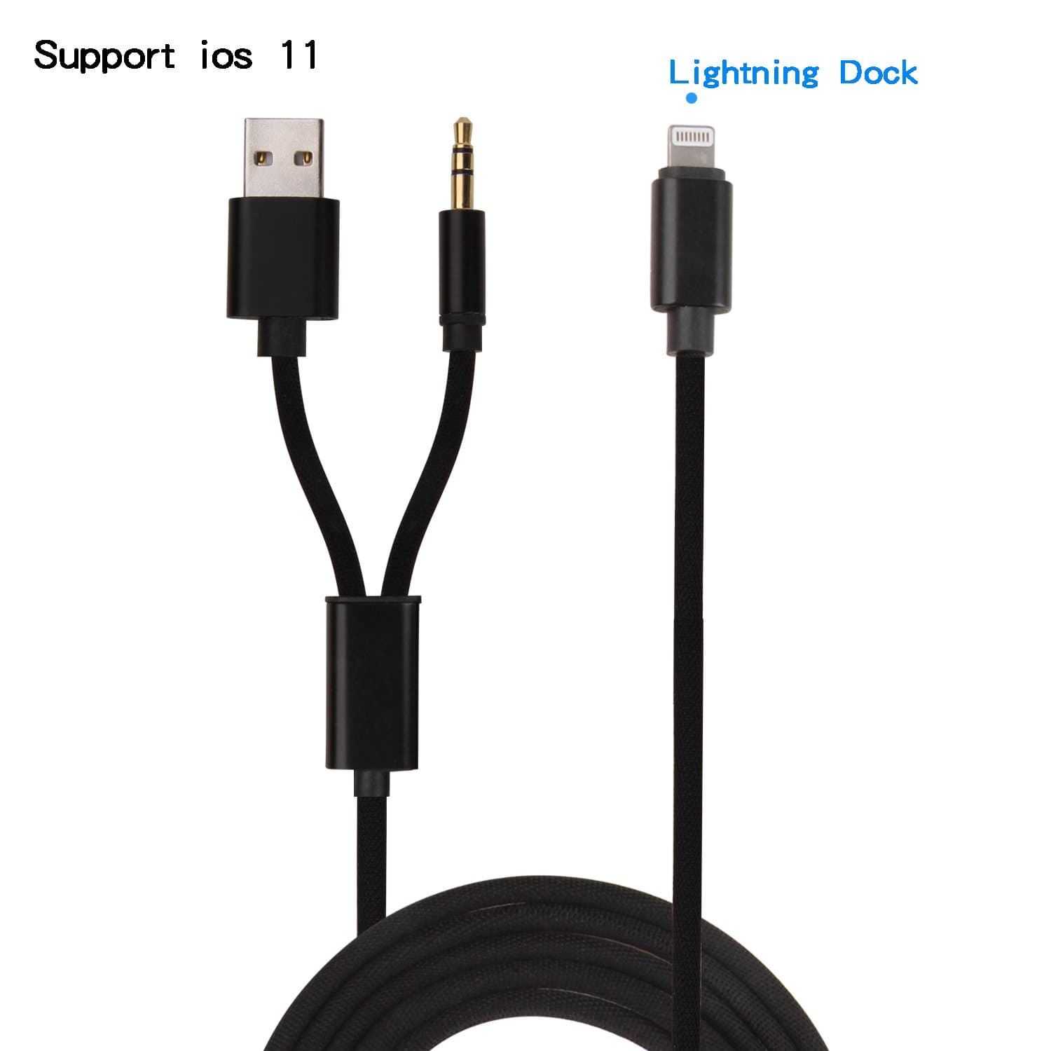 iPhone 7/7 Plus / 8 / X Car Aux Cord, 2 in 1 Aux Cable(USB Charger and 3.5mm Audio Headphone Adapter) to Lightning Port,Charging and Listening Music in The Meantime(Support iOS 11 and Before)-Black