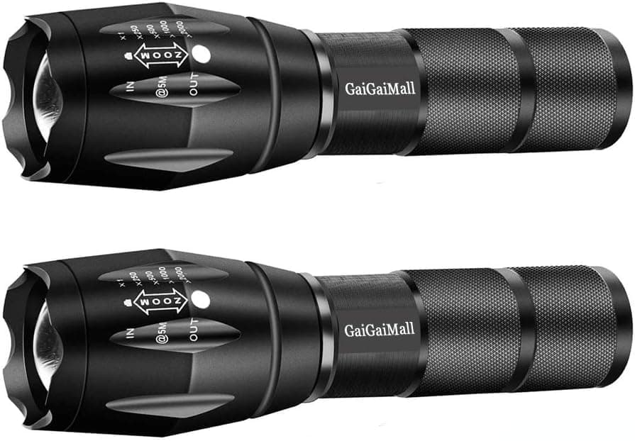 Military Grade High Lumen Flashlight Tactical LED Torch Flash Light Zoomable with 5 Light Modes,2-Pack