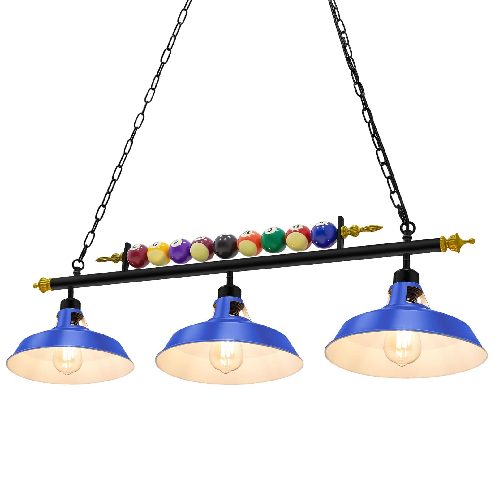 Metal Shades 3 Lights Royal Blue Pool Table Lights