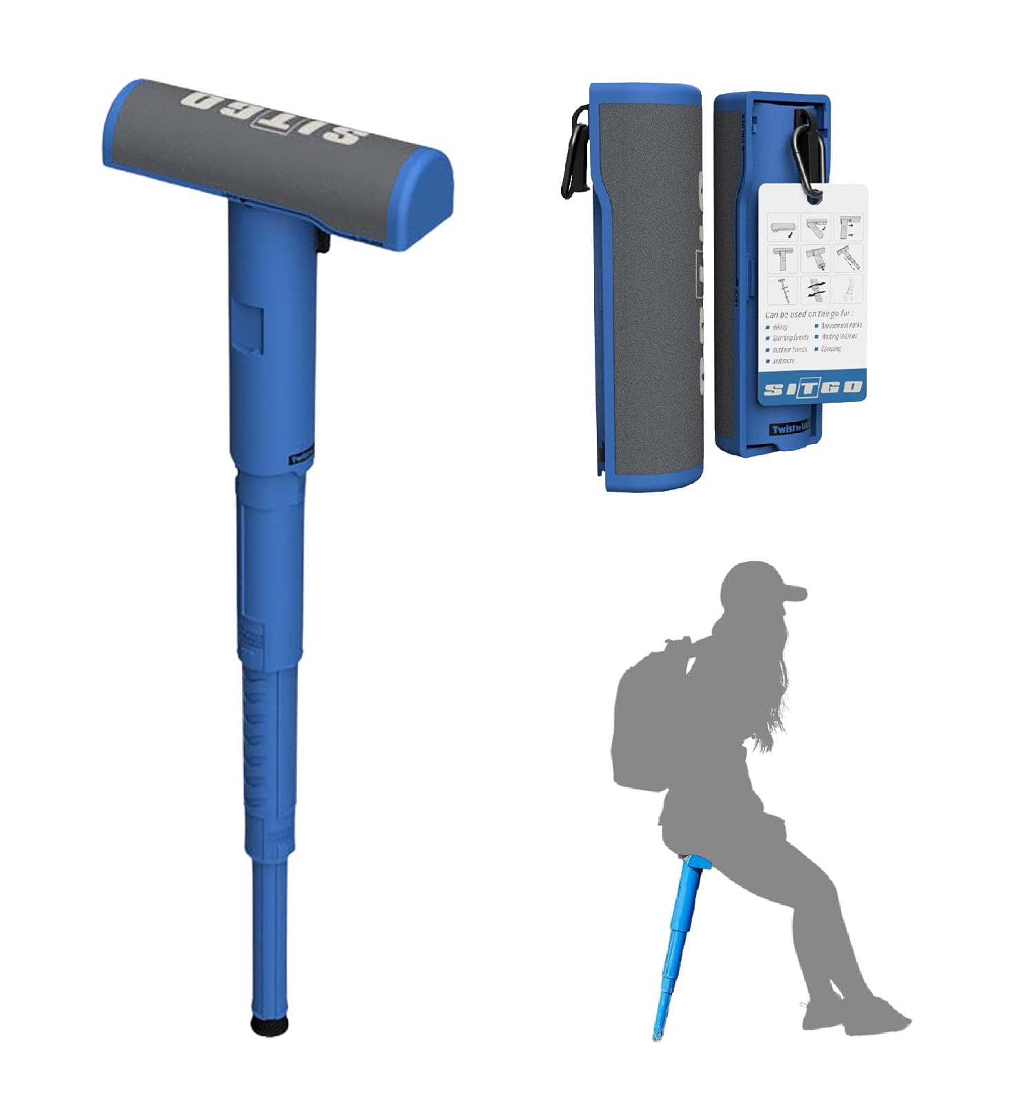 Portable Travel Stool - A Compact Collapsible Stool with a Telescoping Neck to Adjust Seating Height & Supports Up to 300lbs - Perfect Folding Stool for Festivals, Travel, and Office - Blue