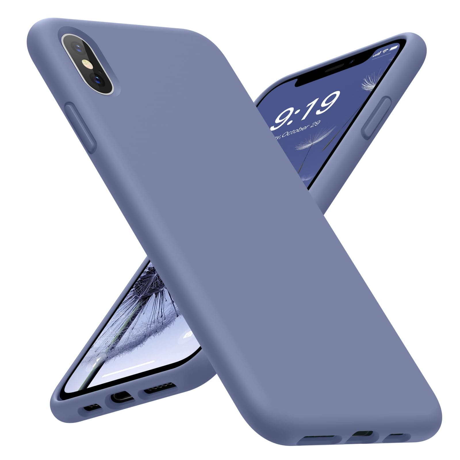 OuXul Case for iPhone X/iPhone Xs 5.8 inch Liquid Silicone Gel Rubber Phone Case, Full Body Slim Soft Microfiber Lining Cushion Shockproof Protective Case(Lavender Gray)