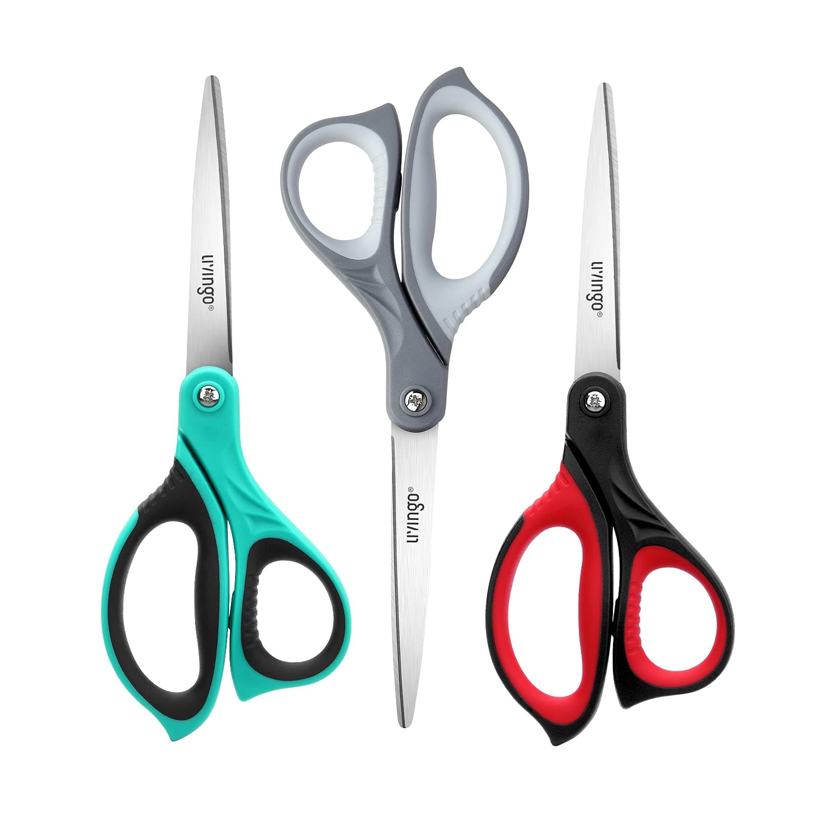 8.5" Scissors All Purpose, 3 Pack Ultra Sharp Blade Shears, Professional Ergonomic Comfort Grip Scissors for Office School Home Supplies Fabric Sewing DIY Cutting General Use