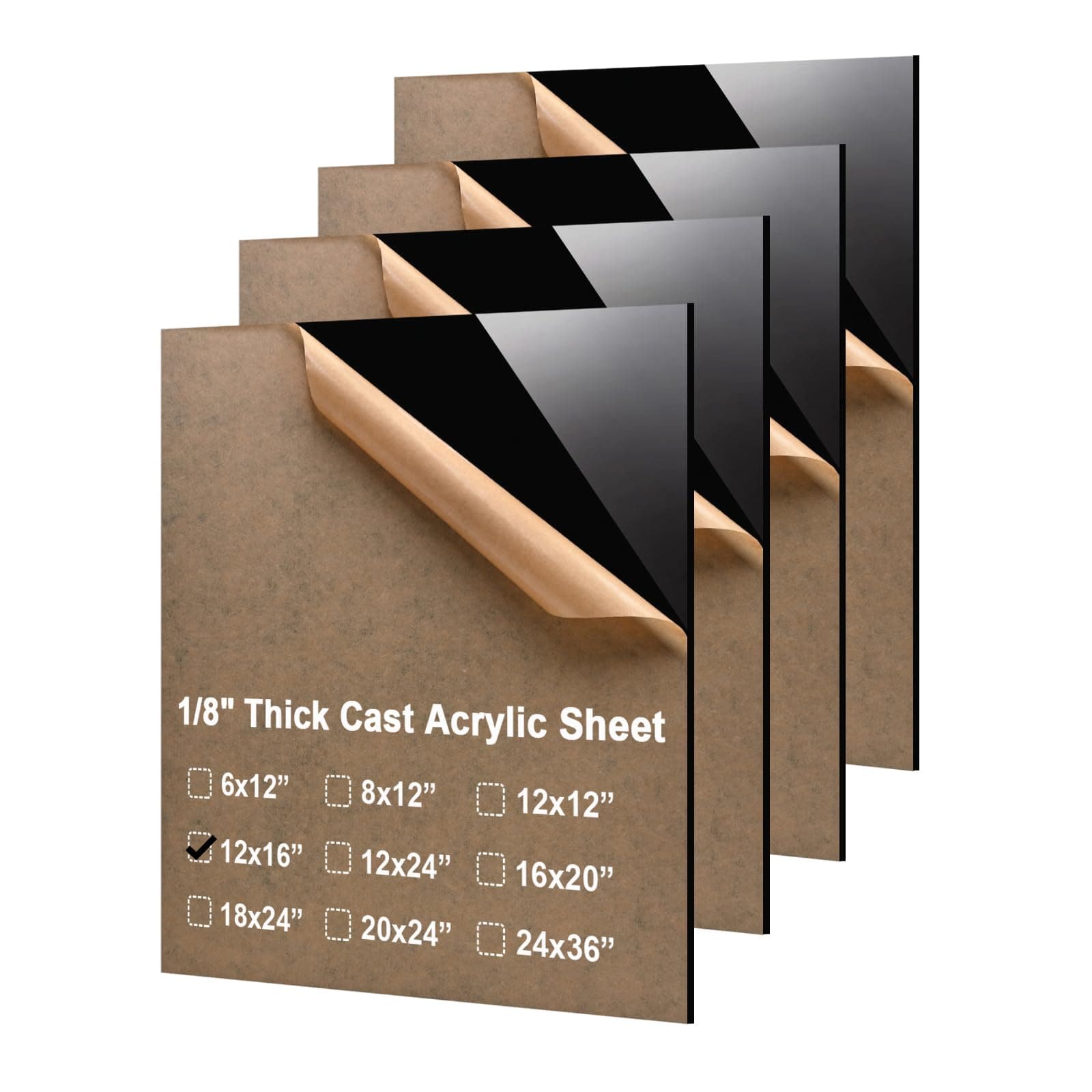 KINLINK 12x16 Plexiglass Sheets 1/8 inch Thick - 3mm Black Cast Acrylic Sheet, Plastic Board Polycarbonate Sheet for DIY Project, Craft, Table Top, Acrylic Sign and Wedding Invitation 4 Pack
