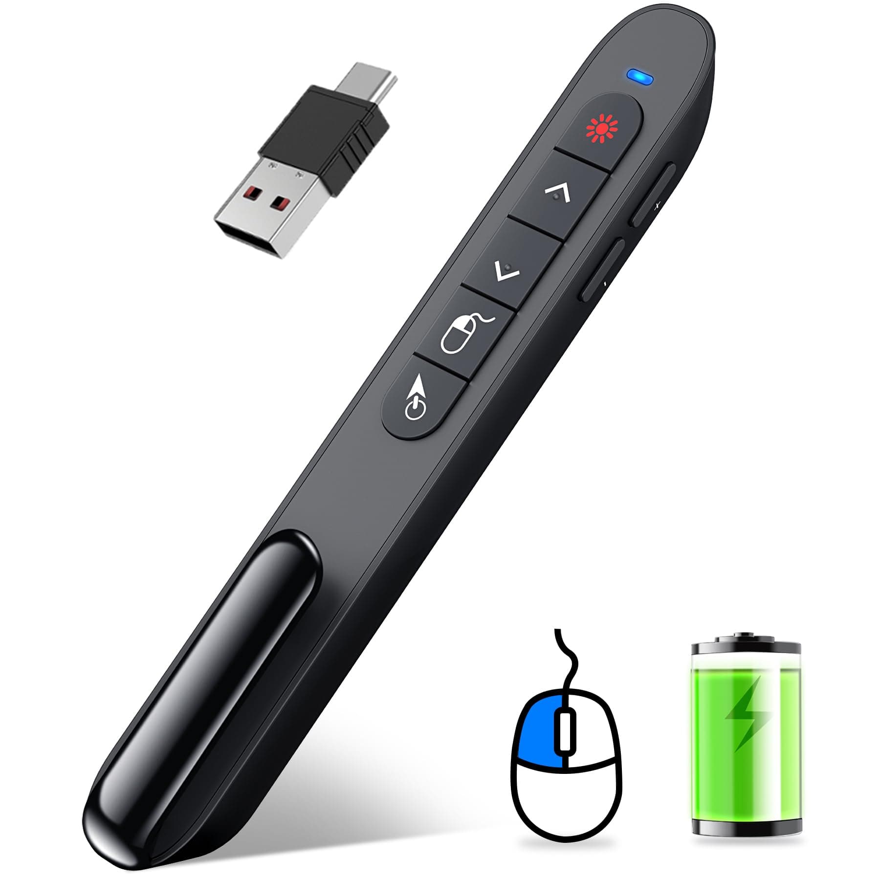 DINOSTRIKE Wireless Presenter Remote with Air Mouse Control, Rechargeable USB A&C Presentation Clicker PPT Pointer RF 2.4GhZ PowerPoint Clicker Slide Advancer for Computer Laptop Mac