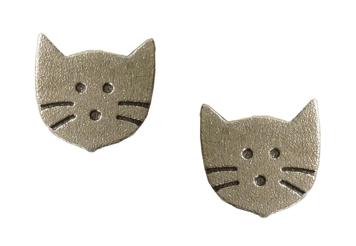 Joseph Brinton Silvery Tiny Cat Face Post Earrings 5046-S