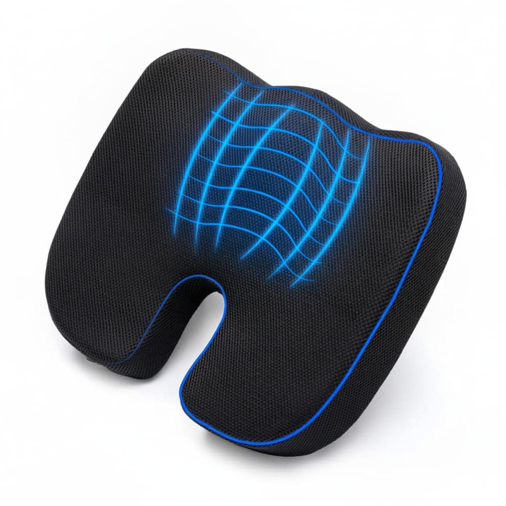Orthopedic Coccyx Cushion | Memory Foam Support for Lower Back, Tailbone & Sciatica Relief | Chair & Car Use | Ergonomic Design | Supports 60kg+ Weight - Black