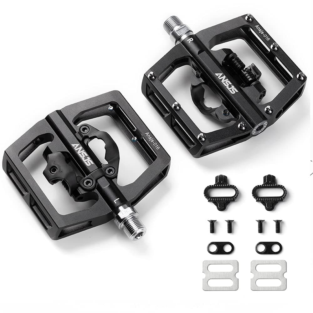 ANSJS MTB Mountain Bike Pedals Bicycle Flat Platform Compatible with SPD Mountain Bike Dual Function Sealed Clipless Aluminum 9/16" Pedals with Cleats for Road, MTB, Mountain Bikes (PD16-Black)