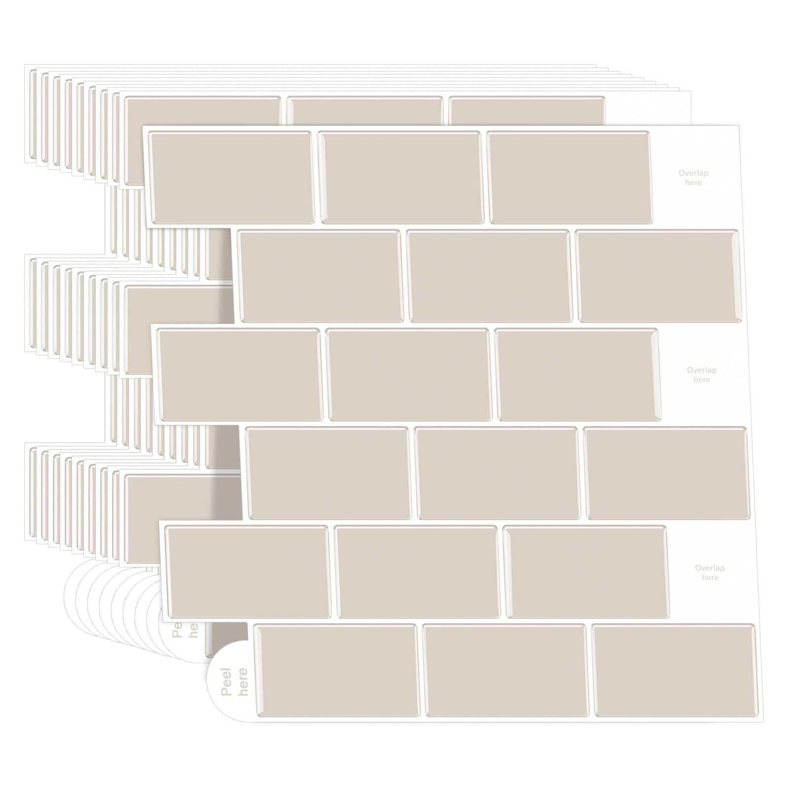 Subway Tile Peel and Stick Tile for Kitchen, Premium Beige 3D Self-Adhesive Kitchen Backsplash, Stick on Tiles Backsplash for Kitchen & Bathroom (10 Tiles, 12" X 12")