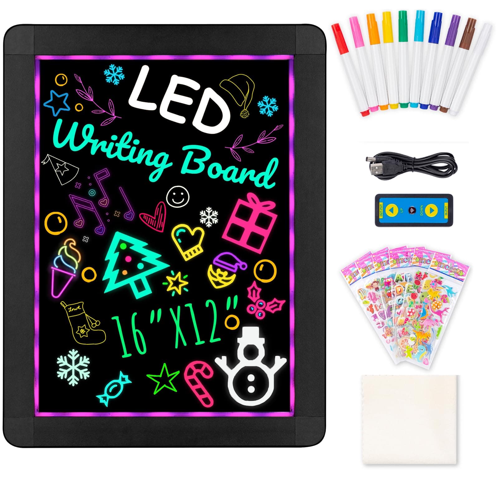 LED Writing Message Board, Neon Glow Drawing Board, Light Up Flashing Box Message, Erasable Board Arts and Acrylic Kids Crafts Doodle, for Children's Day/Shop/School/Bar/Cafe (40×30CM)