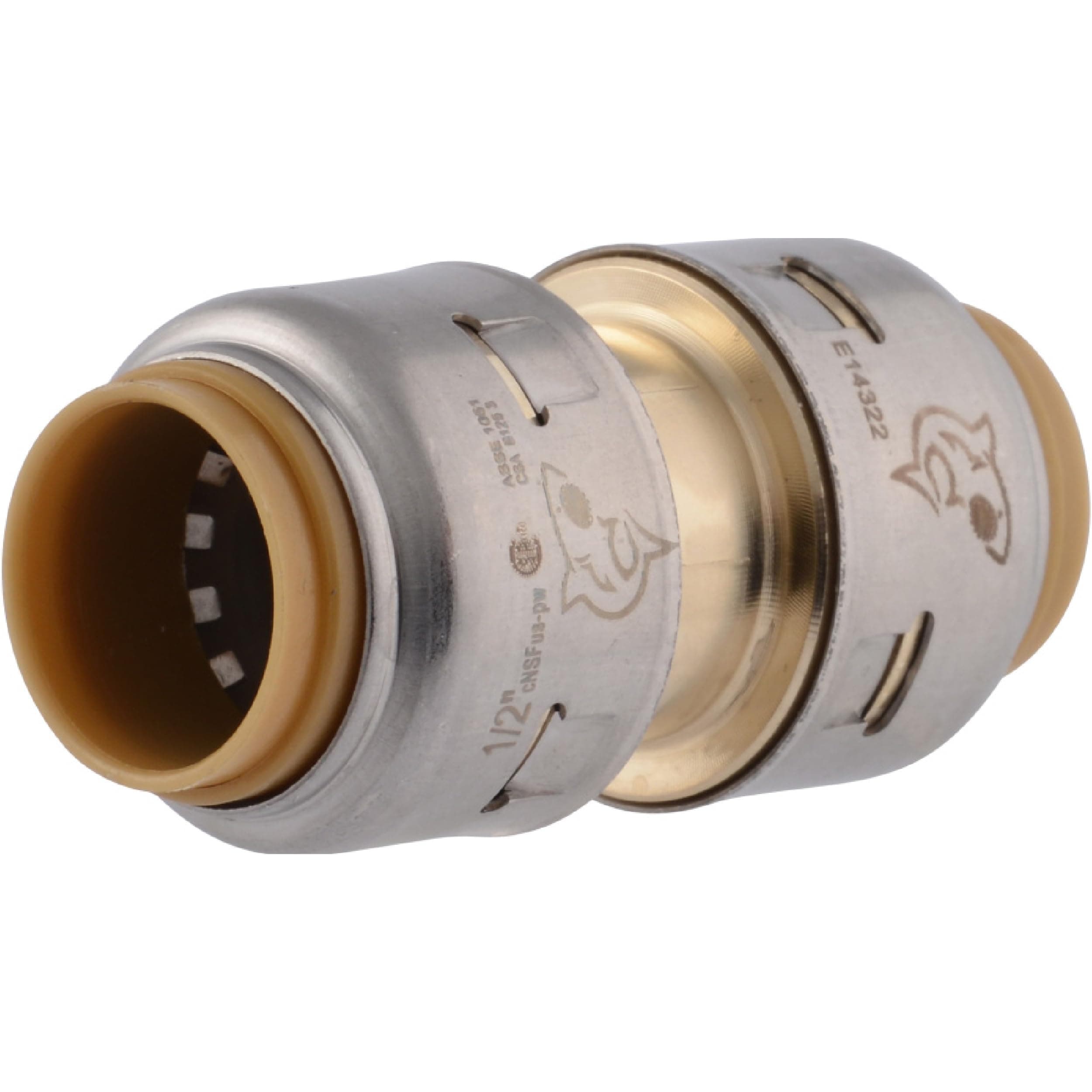 SharkBite Max 1/2 Inch Coupling, Push to Connect Brass Plumbing Fitting, PEX Pipe, Copper, CPVC, PE-RT, HDPE, UR008A