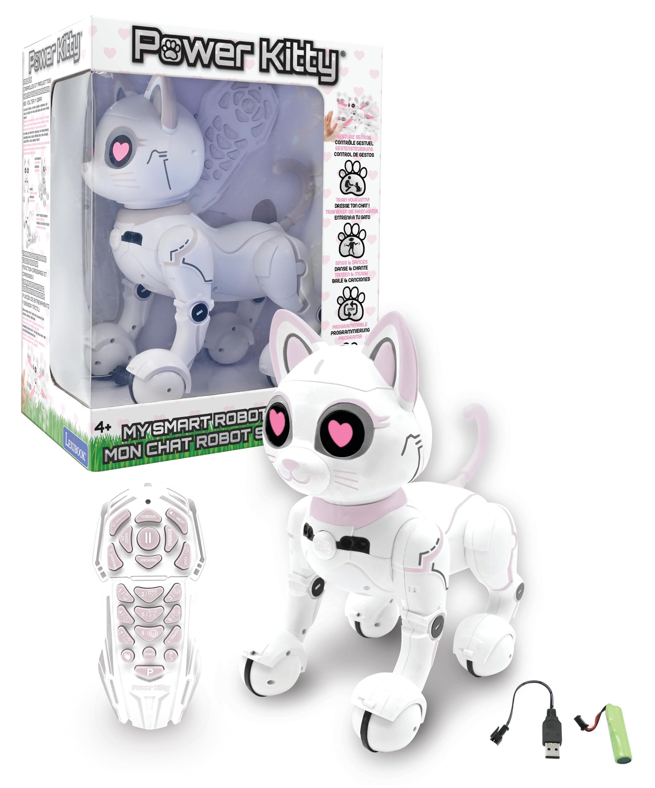 – Power Kitty® - Remote Control Robot Cat, Programmable Smart Robot, Light, Sound, White/Pink - KITTY01