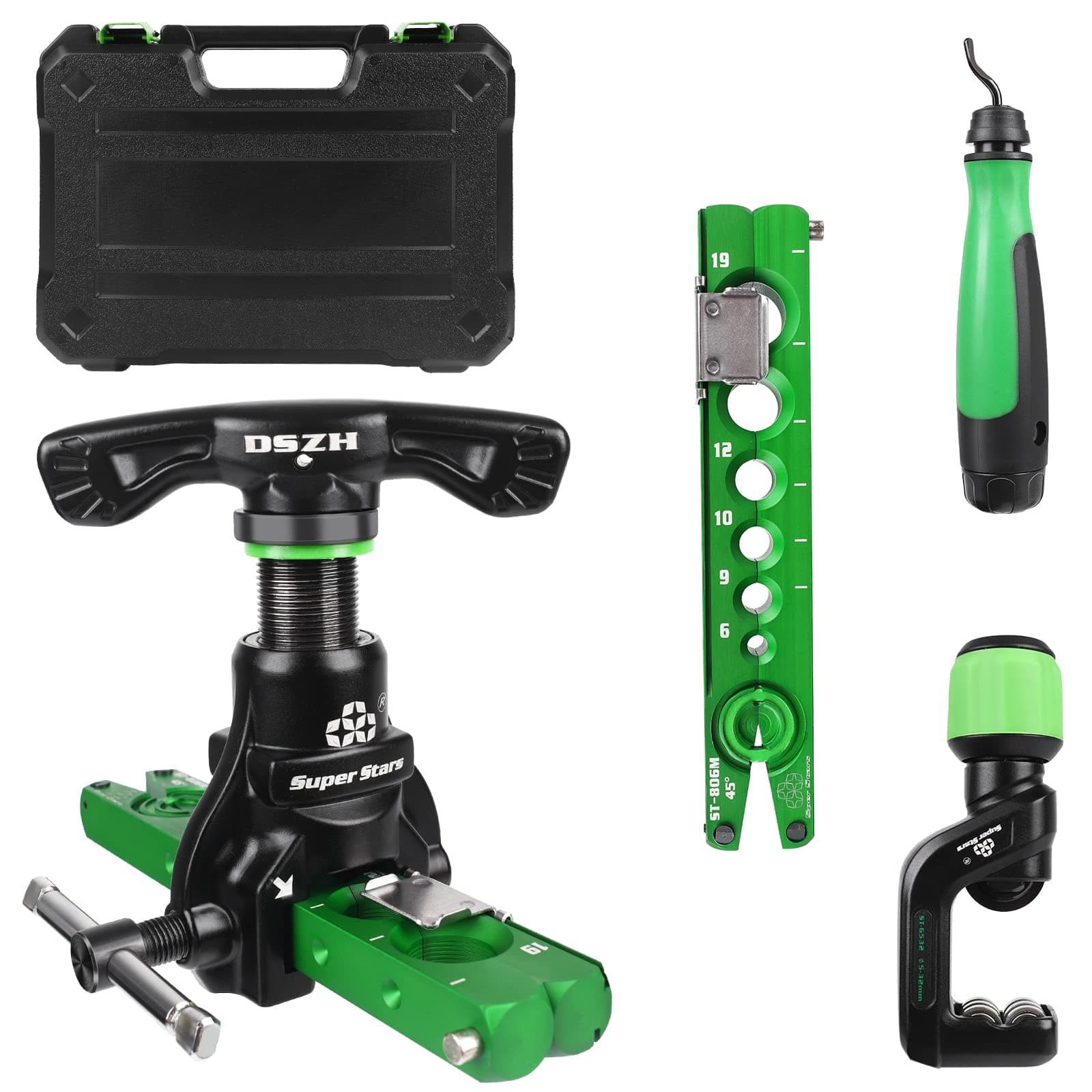 Flaring Tool, Flaring Tool Kit 1/4”-3/4” HVAC Single Flare Tool, 45° Eccentric Type Manual Tubing Flaring Tool Kit (5)