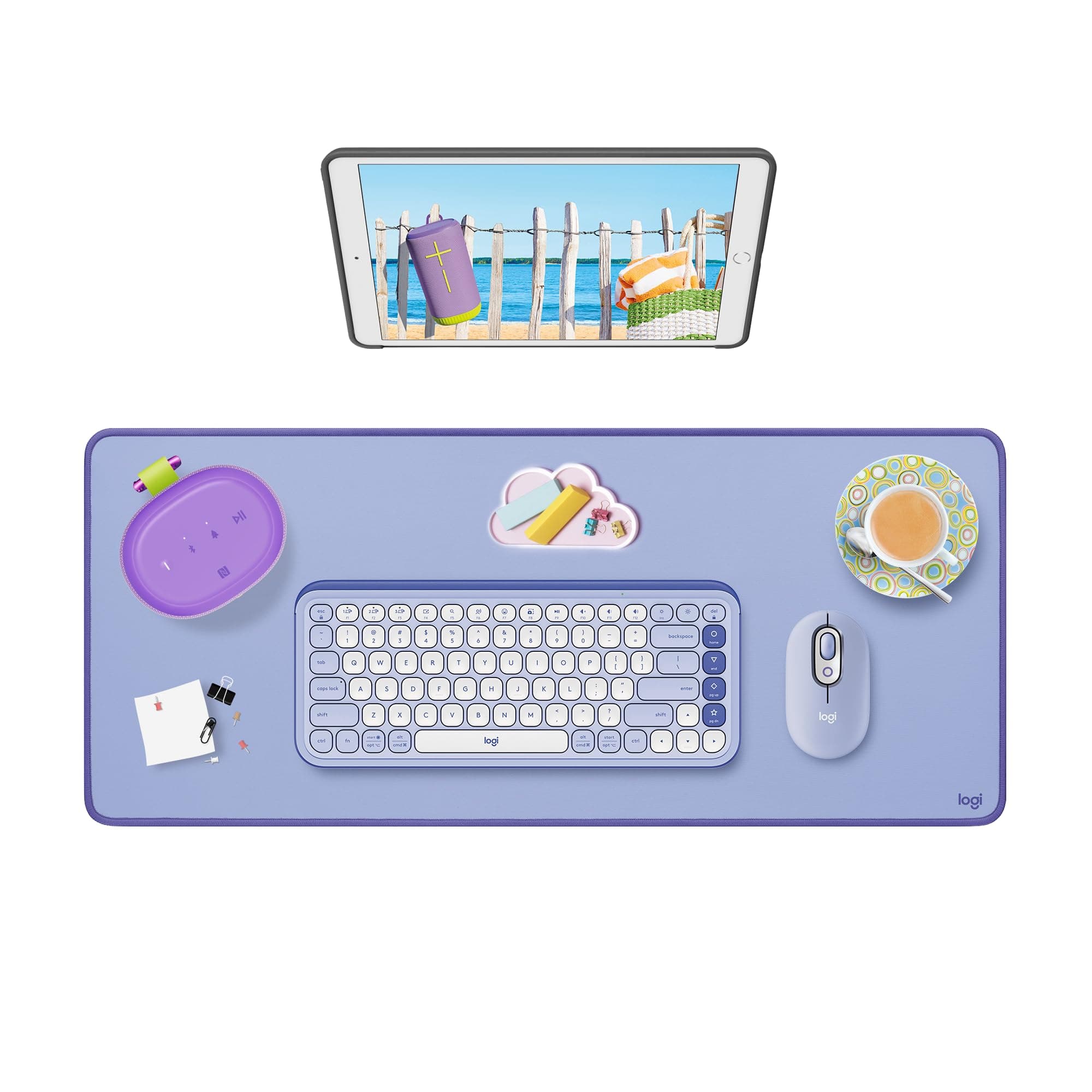 Logitech Desk Mat - Studio Series, Multifunctional Large Desk Pad, Extended Mouse Mat, Office Desk Protector with Anti-Slip Base, Spill-Resistant Durable Design, in Lilac