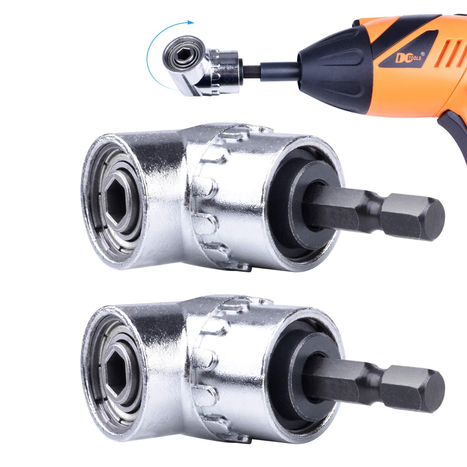 2PCS Right Angle Drills, 105 Degrees Angle Extension Power Screwdriver Drill Attachment 1/4 inch Hex Magnetic Bit Screwdriver Socket Holder Adapter (Silver)