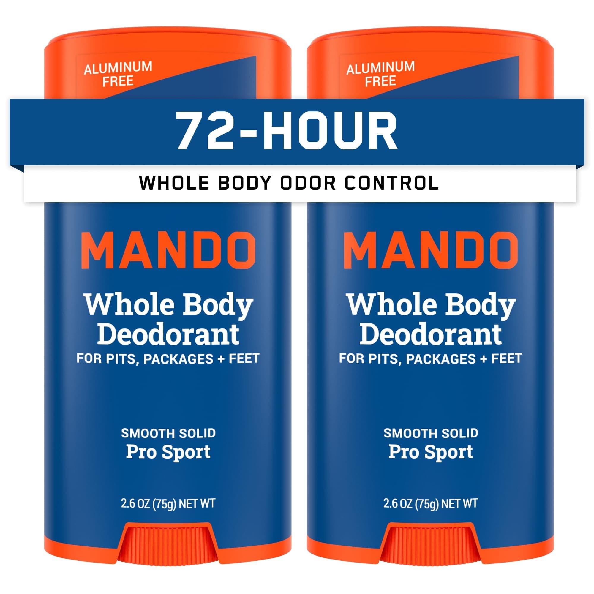 - Whole Body Deodorant For Men - Smooth Solid Stick - 72 Hour Odor Control - Aluminum Free, Baking Soda Free, Skin Safe - 2.6 ounce (Pack of 2) - Pro Sport