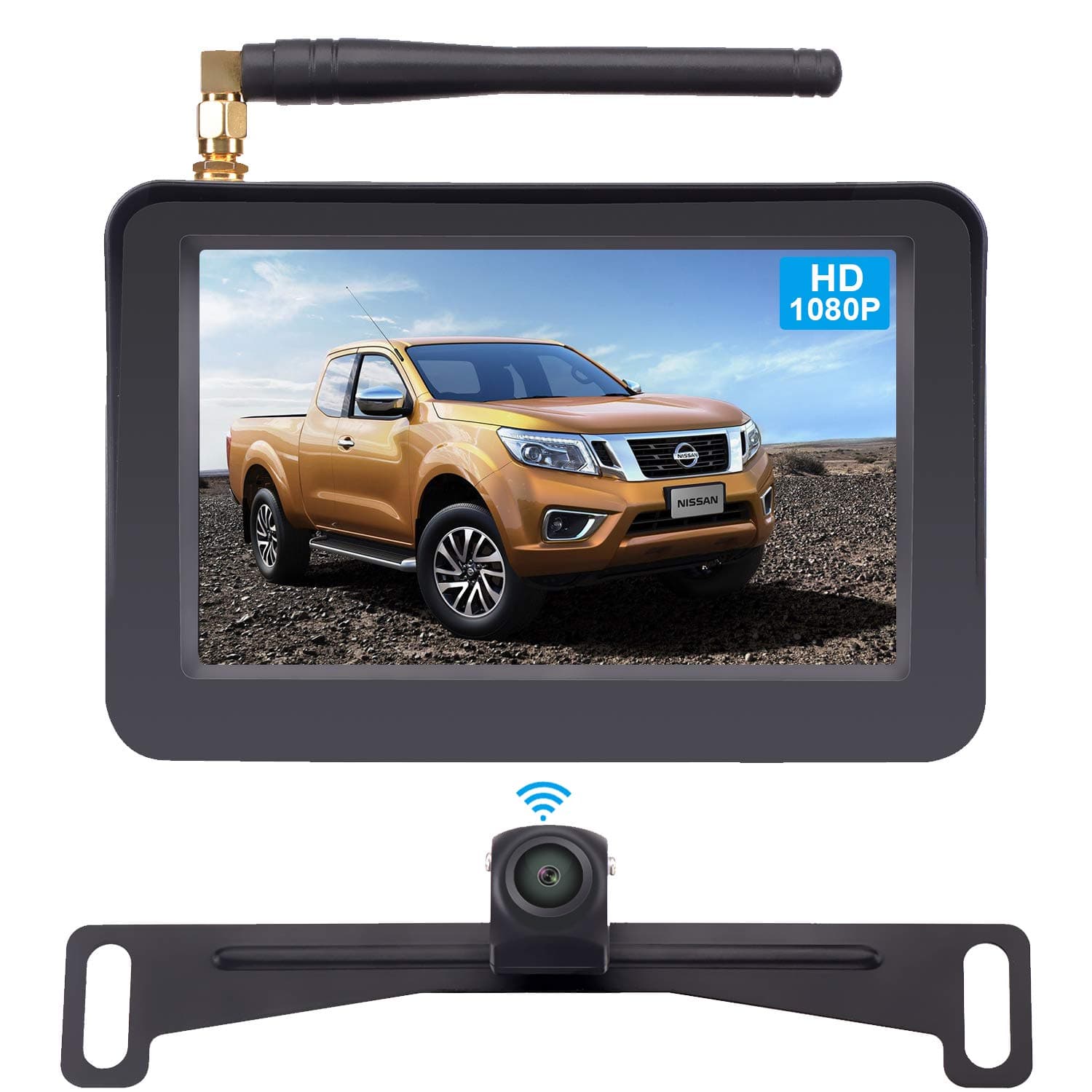 AMTIFO HD 1080P Digital Wireless Backup Camera System with 5'' Monitor for Cars,Pickups,Trucks,Small RVs,Campers,Rear/Front View,Guide Lines On/Off,IP69 Waterproof