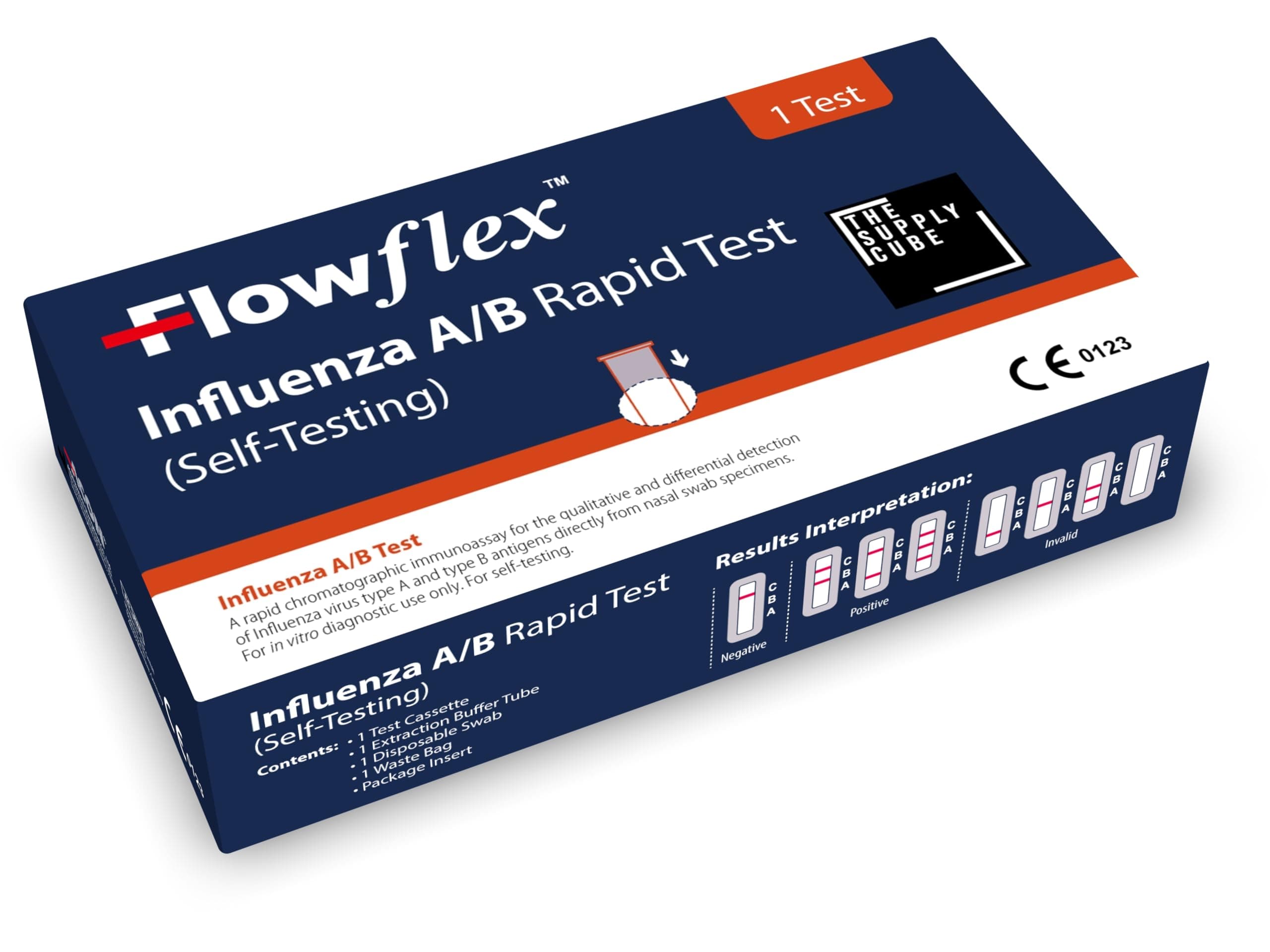 Supply Cube Influenza Rapid Test Kit - Easy to Use Self Testing Influenza Flu Virus Test Kit - One Step Test for Flu - Quick Self Test at Home with Nasel Swab (1)