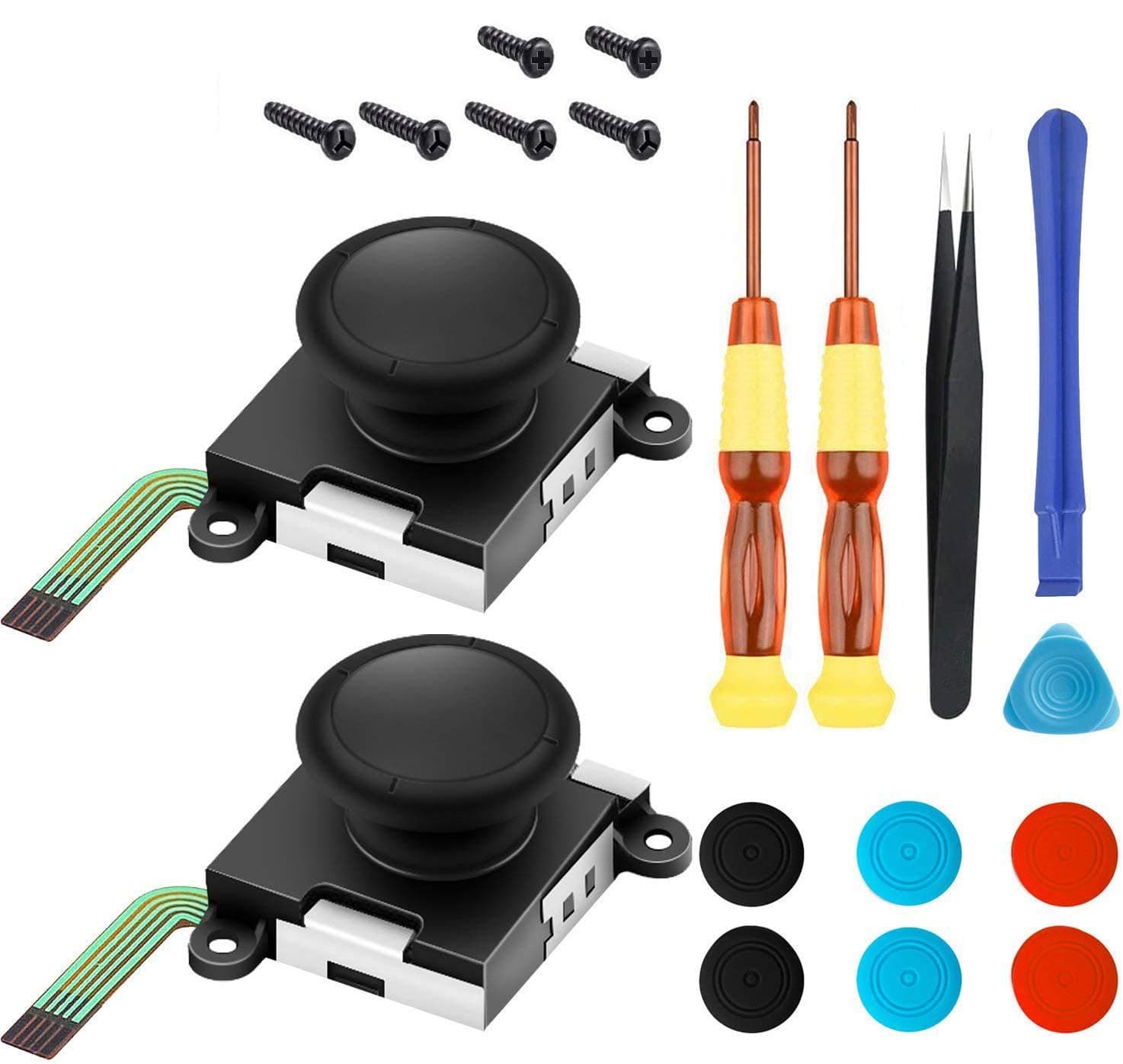 2 Pack Analog 3D Joycon Joystick Replacement for Switch, Joycon Repait Kit Switch joysticks compatiable with Left and Right Switch Joy con Controller Full NS Repair Tool Set(19 in 1)