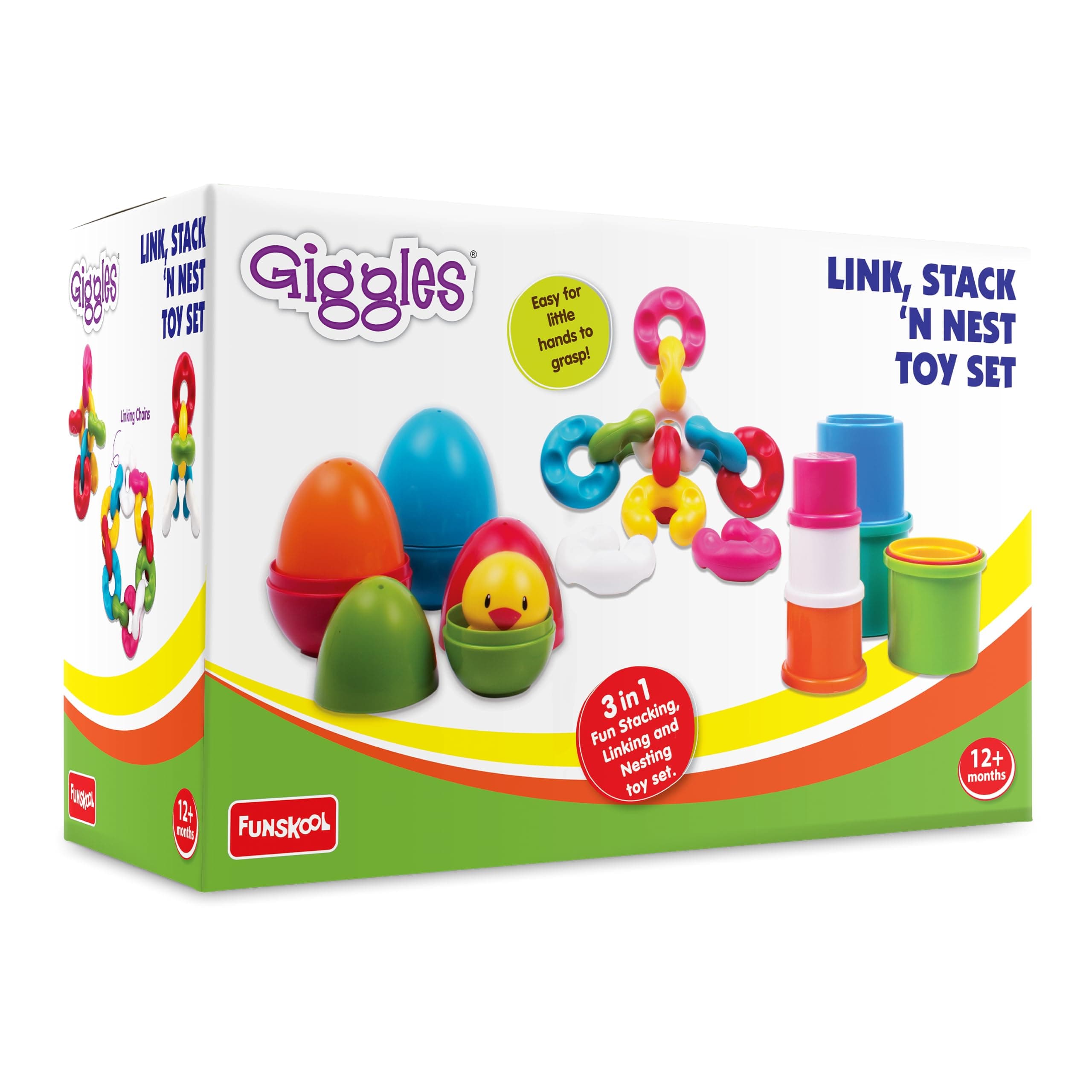Giggles Funskool Link Stack N Nest, Nesting & Stackable Toy Blocks for Kids, Encourages Learning & Development, Fun Activity for Babies, Gift Set for Kid, Age 6+ Months