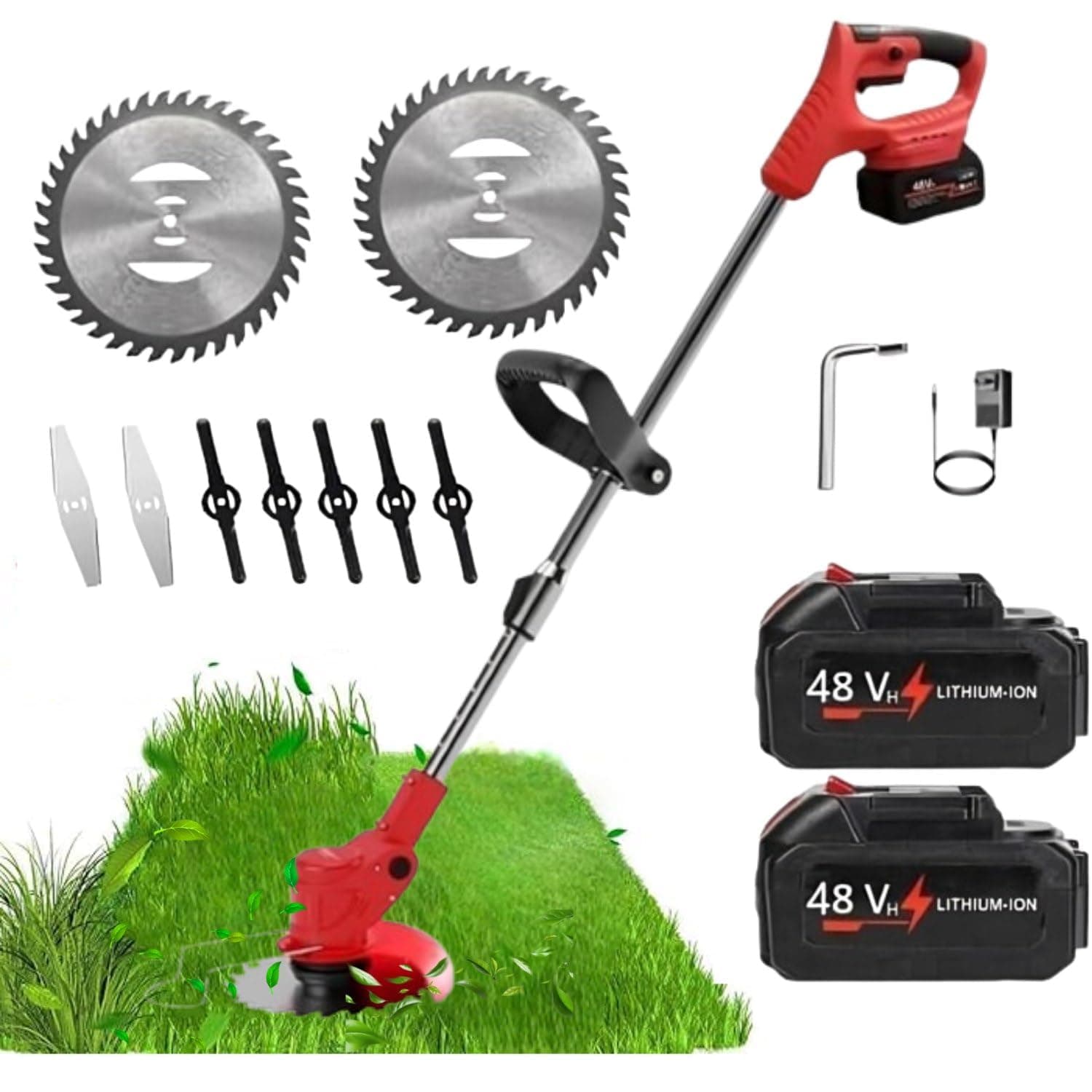 Electric Wireless Rechargeable Edge Cutter 48V - 25cm Cutting Width | 2-in-1 Mower & Trimmer | Adjustable Height | 3 Blade Types | Lightweight & Portable | Lawns & Gardens (1)