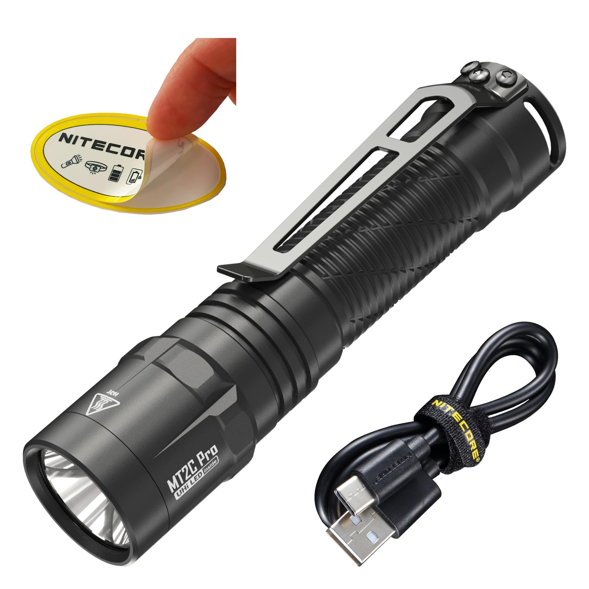 MT2C Pro 1800 Lumen EDC Flashlight Torch, USB-C Rechargeable, High Efficient LED, Long Runtime, Long Throw, Slim, Lightweight for Everyday Carry, Glove Box or Outdoor