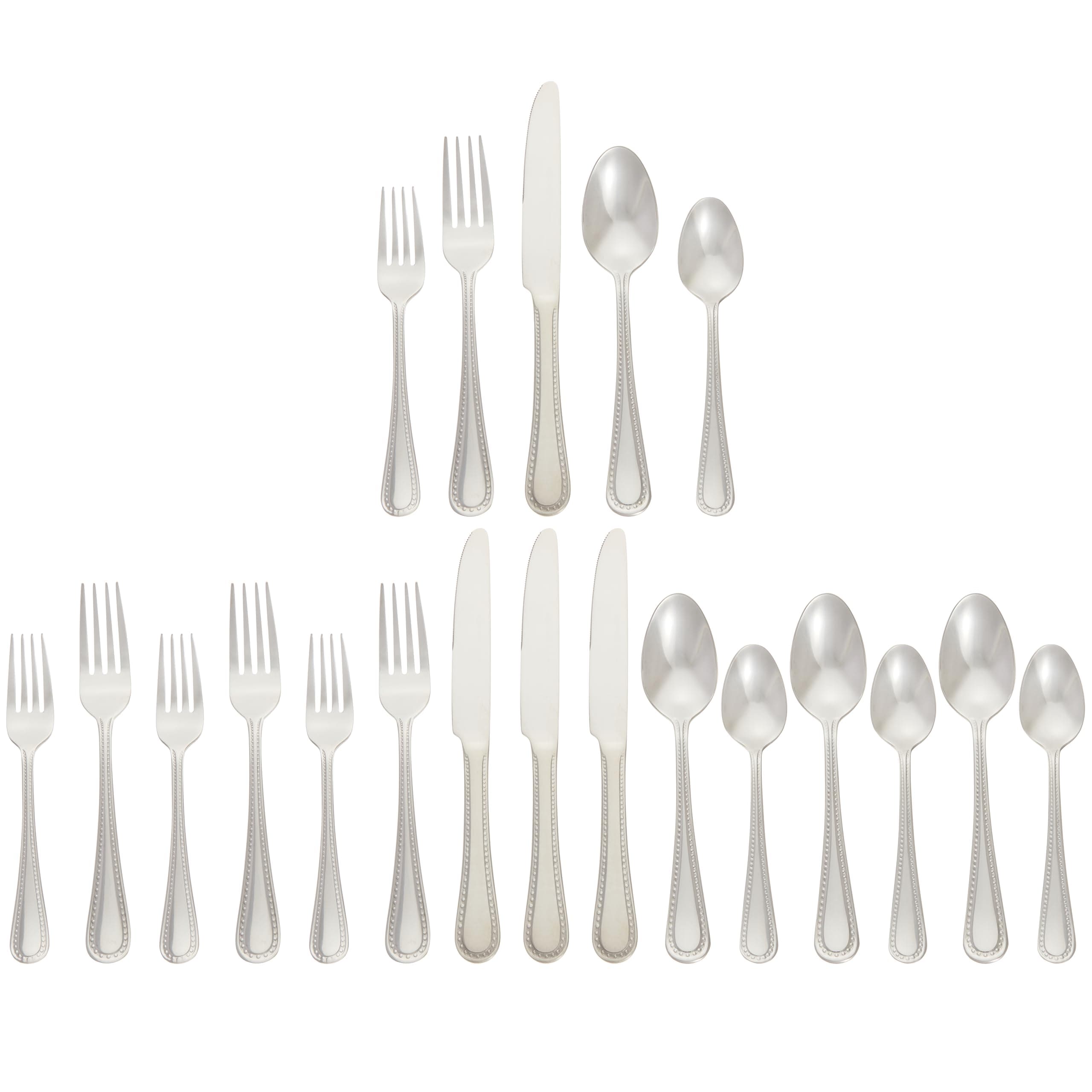 Amazon Basics 20-Piece Stainless Steel Flatware Set with Pearled Edge, Service for 4, Silver