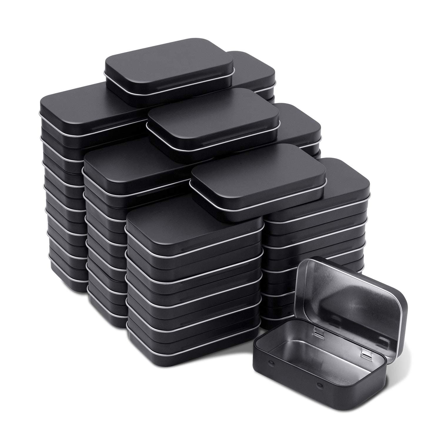 Metal Rectangular Hinged Tins - Pack of 40 Matte Black Mini Portable Box Containers Small Empty Storage Tins with Lids Home Organizer Kit for Storage Drawing Pin Jewelry Crafts