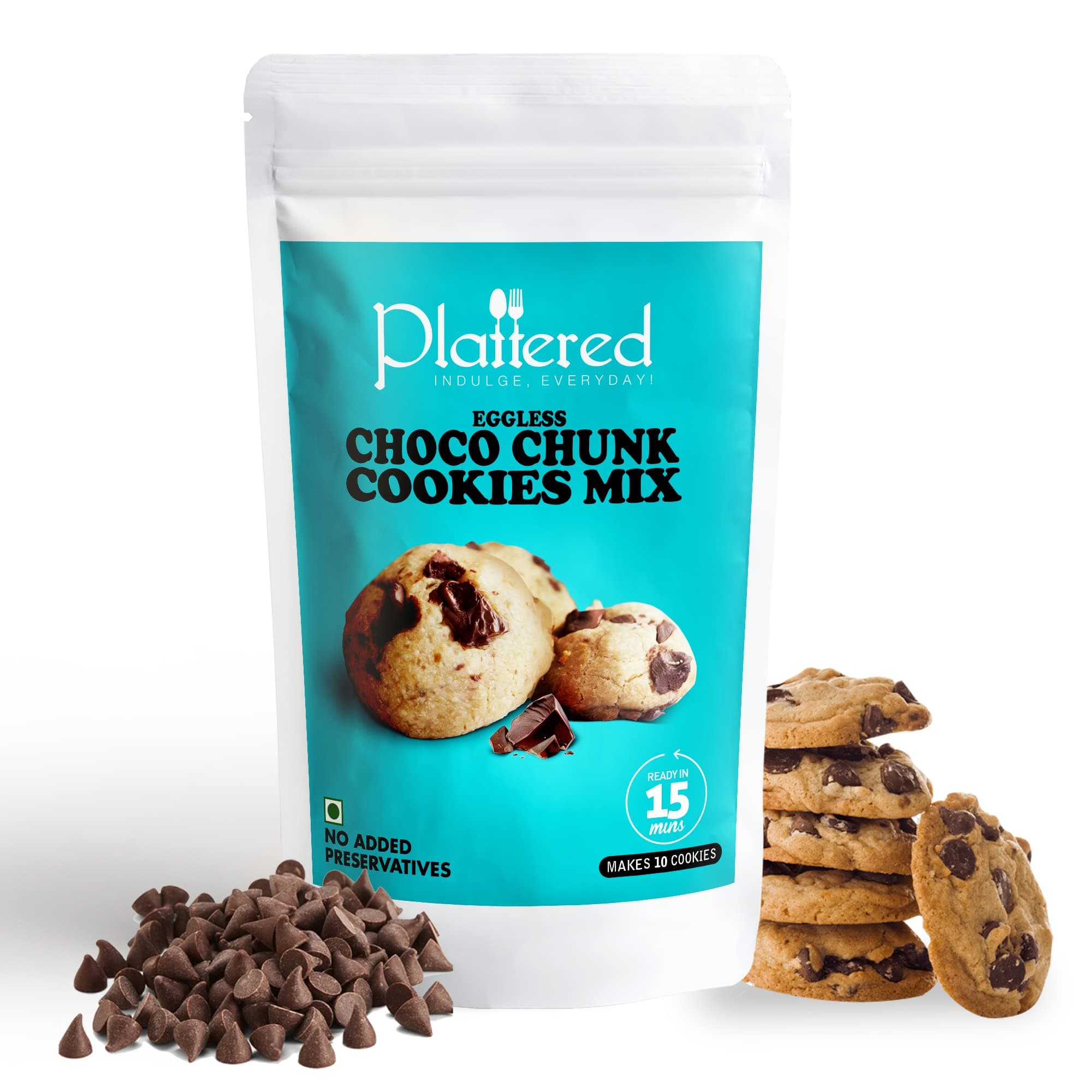 Plattered - Choco Chunk Cookie Mix 215 Gm - Can Be Made in Cooker - Instant Cookie Dough Mix - Eggless, 3 Easy Steps Whisk, Scoop & Bake - Natural & Vegan - Chocolate Cookies - Pack of 1