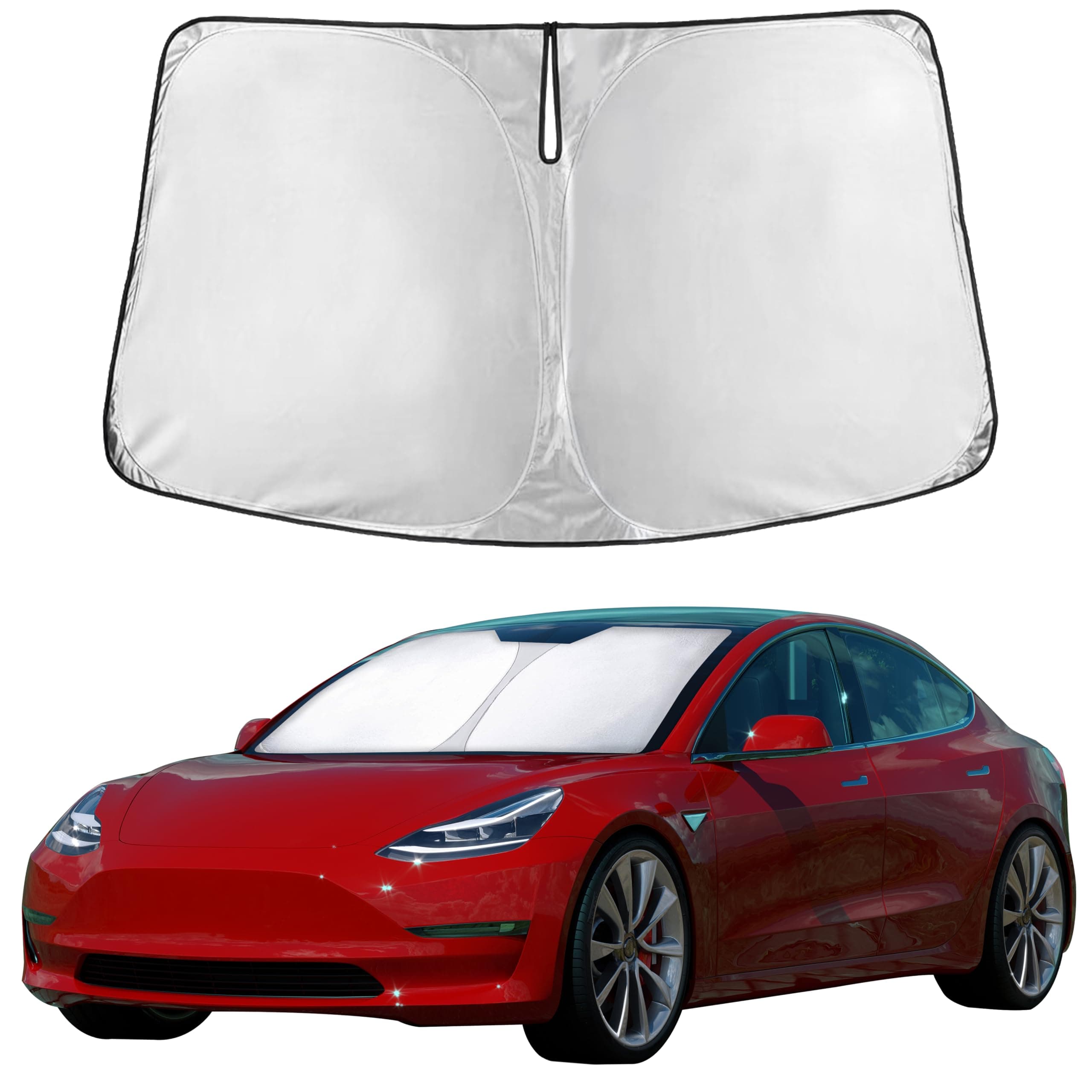 Windshield Sun Shade for Tesla Model 3/Y 2017-2026(Fit Model Y Juniper 2025-2026/Model 3 Highland 2024)Upgraded Foldable Sunshade, Window Sun Visor Protector, Blocks UV Rays Keep Your Car Cool