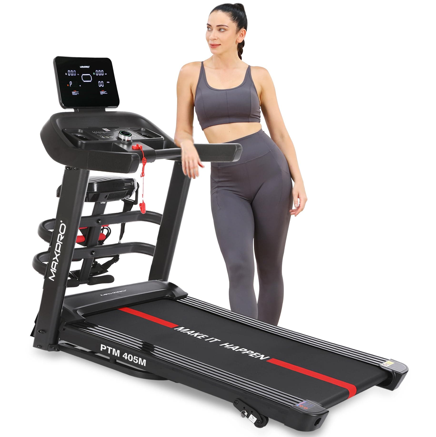 MAXPRO PTM405M 4.5 HP Peak DC Motor Multifunction Folding Treadmill with Massager,Free Diet Plan,Max.Speed 14km/hr,Max. User Weight 110kgs,Fit Show App Support,Running Machine LED Display for Home use
