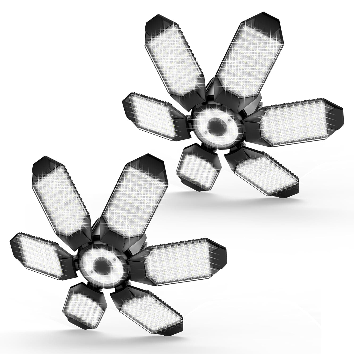 POLARPRA LED Garage Lighting, Deformable Garage Light, Ceiling Gariums with Adjustable Panels, E26 / E27 Base, LED Workshop Lights for Basement Workshop Warehouse (160W-2Pack)