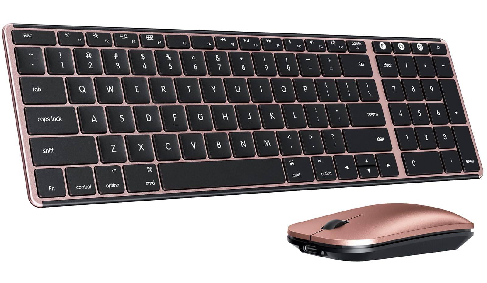 Bluetooth Keyboard and Mouse Combo for Mac, SKM64-2 Rechargeable Slim Wireless Keyboard Mouse Compact, 3 Multi-Device Connection, Compatible for Mac, MacBook Pro/Air, iPad, Black Rose Gold