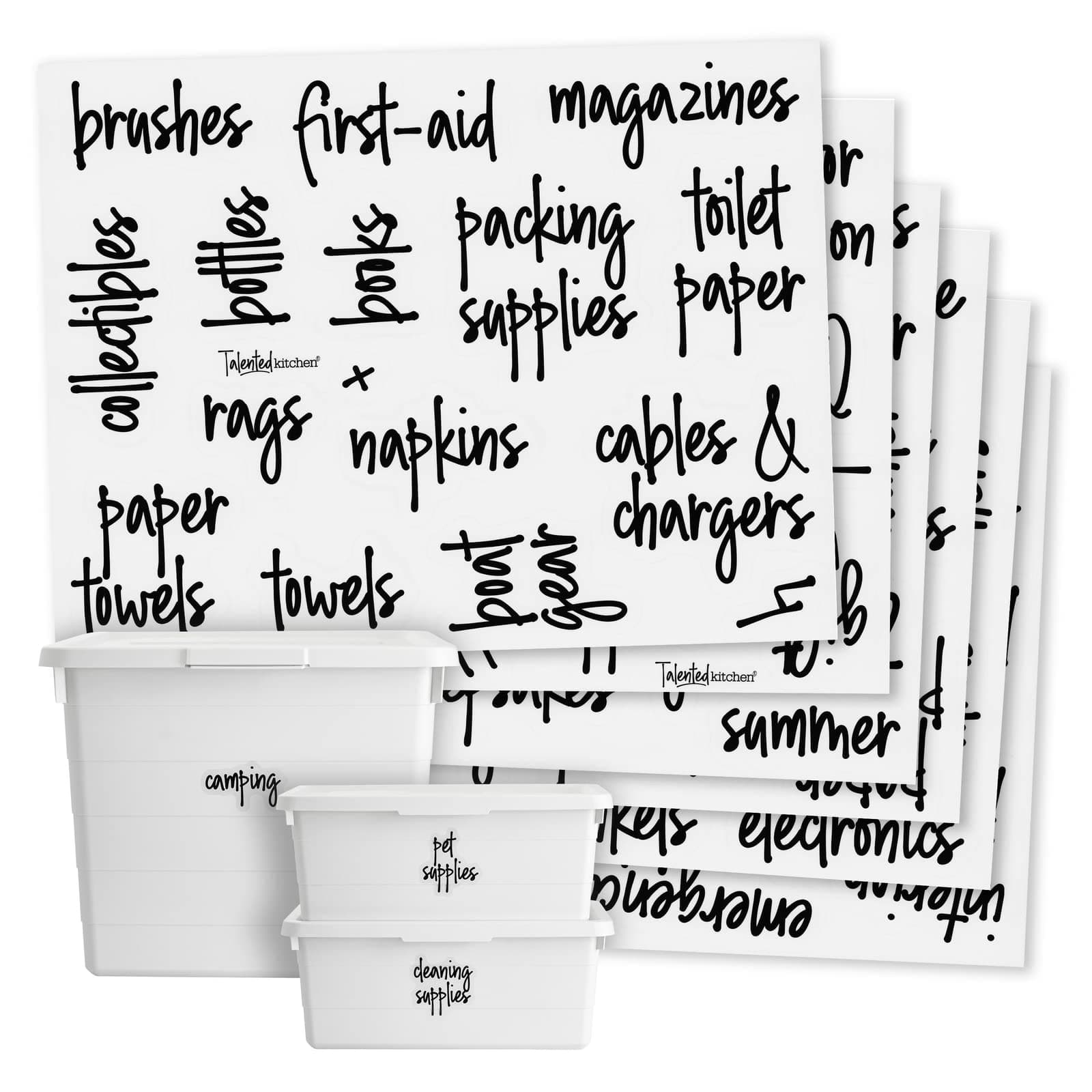 Talented Kitchen 107 Storage Room & Garage Organization Labels. Script, Preprinted Stickers. Water Resistant, Canister & Bin Labels to Organize & Declutter Spaces (Storage Room & Garage, 107 Labels)