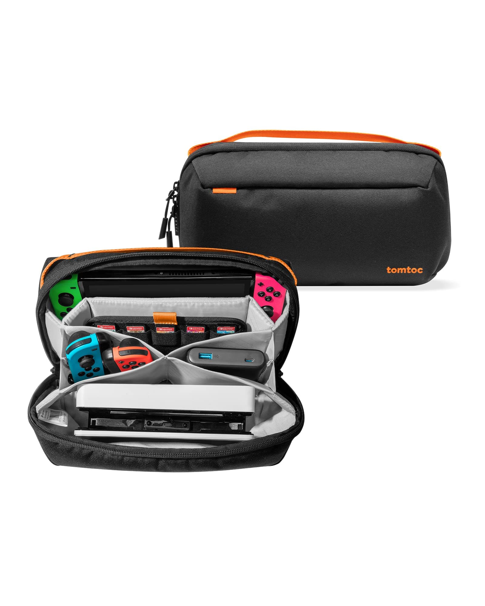 tomtoc Carrying Bag for Odin 2 / Nintendo Switch/ OLED, Protective Large Capacity, with 20 Game Card Slots, Travel Storage Pouch, Electronics Accessory Organizer, Travel-Friendly-Handle