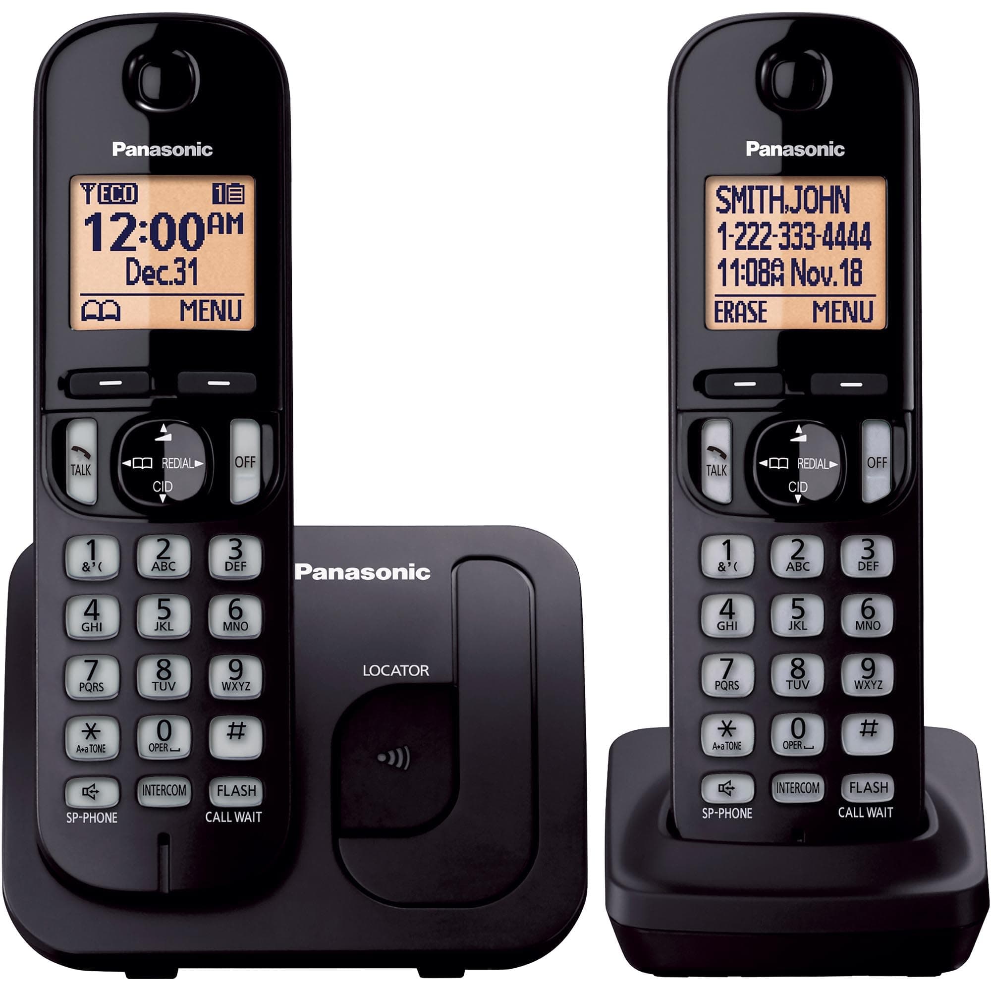 Panasonic - Cordless Phone, 1.6 Inch Backlit Display, Call Blocking, Speaker, 10 Hours Talk Time, 2 Phones - KX-TGC202B (Black)