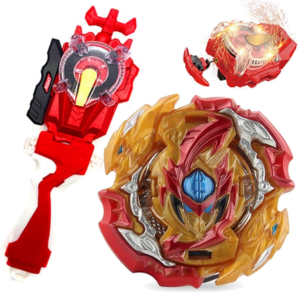 Mopogool Sparking Launcher Lr String Launcher Grip Starter Set God Bey Battle B-149 Booster Lord Spriggan/Spryzen Bey Burst Evolution Turbo Blades Battling Tops Gaming Spinning Toy Gift for Boys kid
