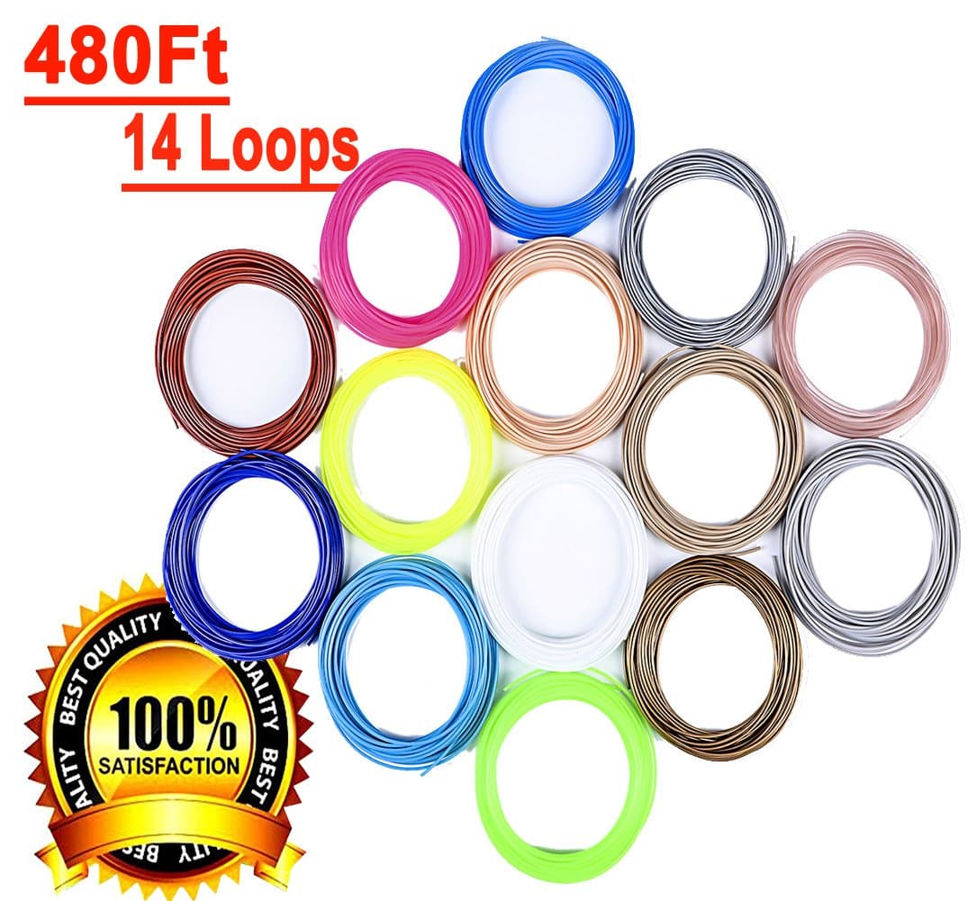 3D Printer Pen Filament Refills -1.75mm PLA /480 Linear Feet Total of 14 Different colors(4 Glow In The Dark)