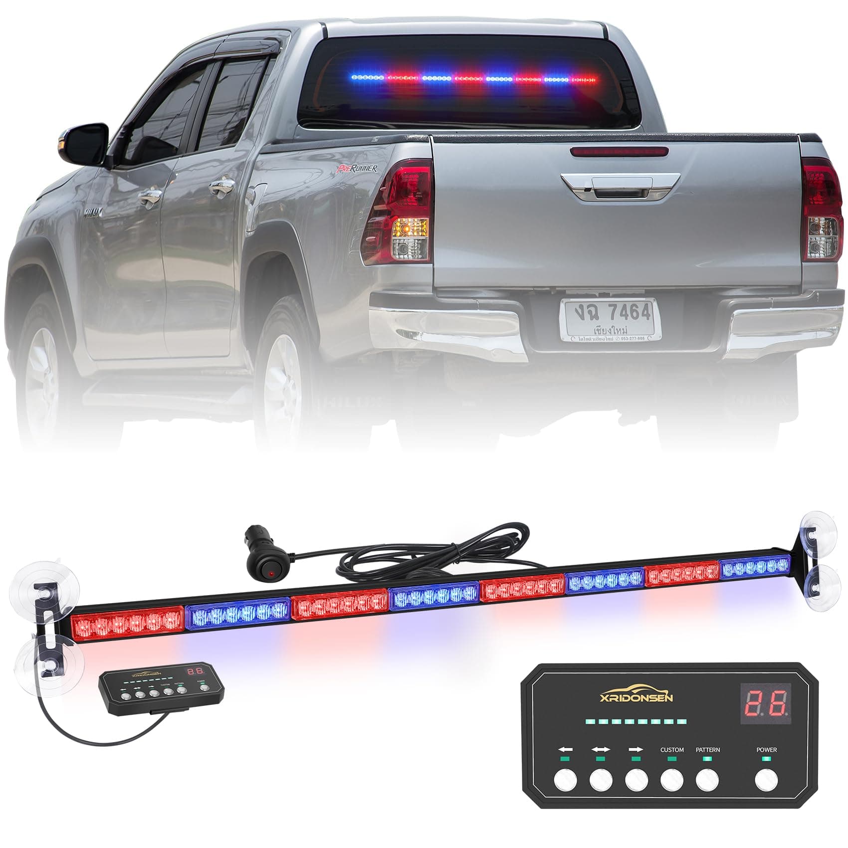 35 inch Traffic Advisor Red Blue Police Lights 48 LED Emergency Strobe Light Bar Safety Hazard Warning Lights Front/Rear Window w/Display Controller for Law Enforcement Vehicles Trucks Car