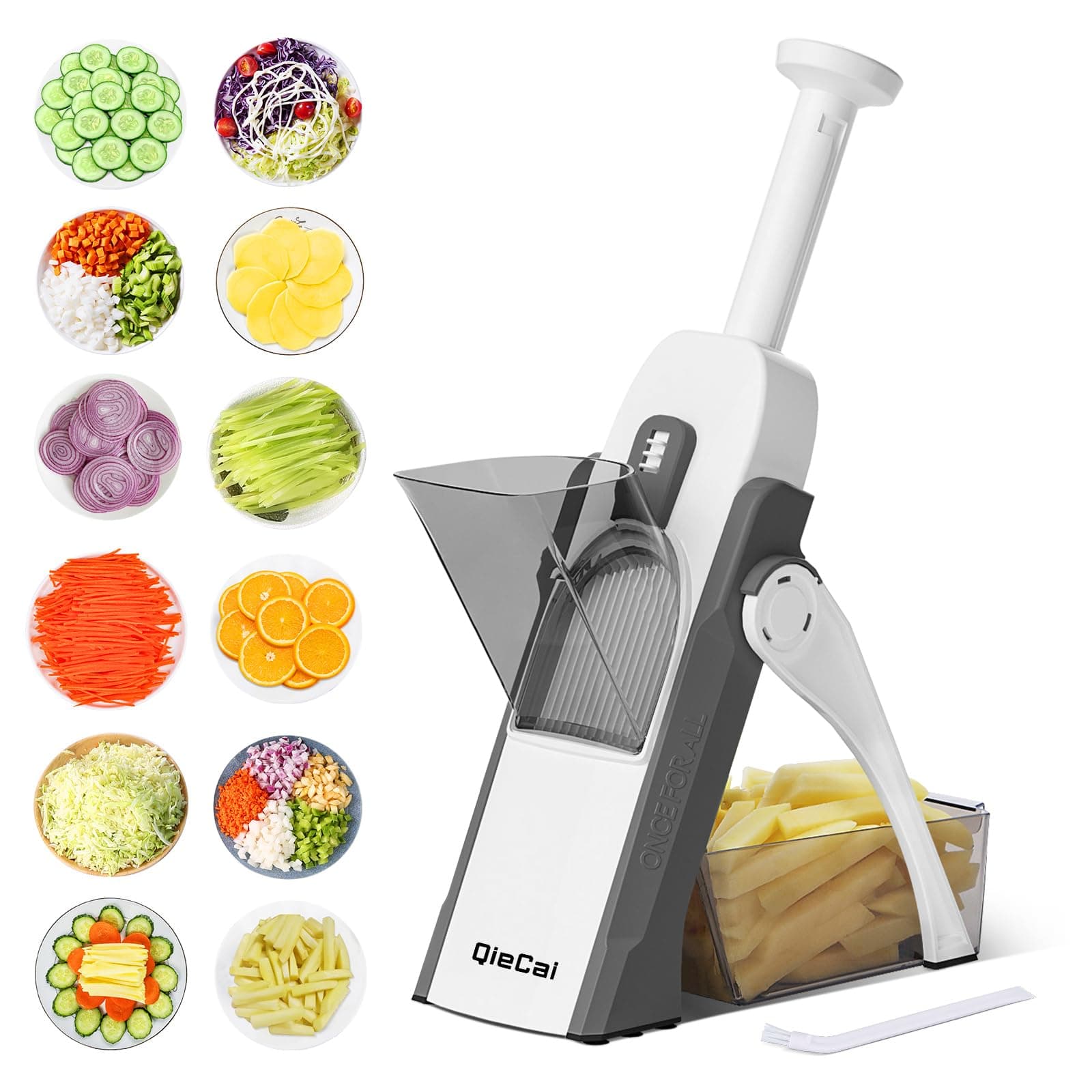 Safe Mandoline Vegetable Chopper With Container for Kitchen, Professional, More with 30+ Presets & Thickness Adjuster, Faster Food Slicer Gadgets for Onion,Potato - Gray