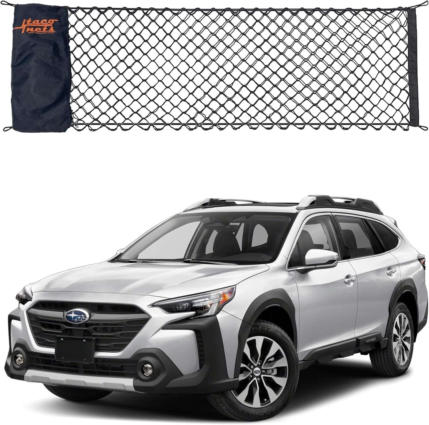 TacoNets Envelope Cargo Net for Subaru Outback - Fits 2015-Current - Upgraded 5mm Bungee - Integrated Storage Bag - Heavy Duty Hooks - Designed in USA