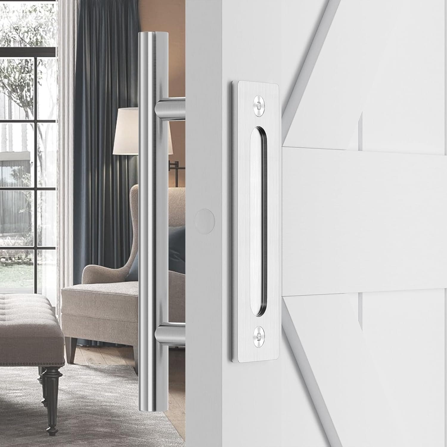 12" Barn Door Handles,Sliding Barn Door Pull Handle Stainless Steel,Heavy Duty Large Rustic Two-Side Design for Gates Garages Sheds Furniture Round