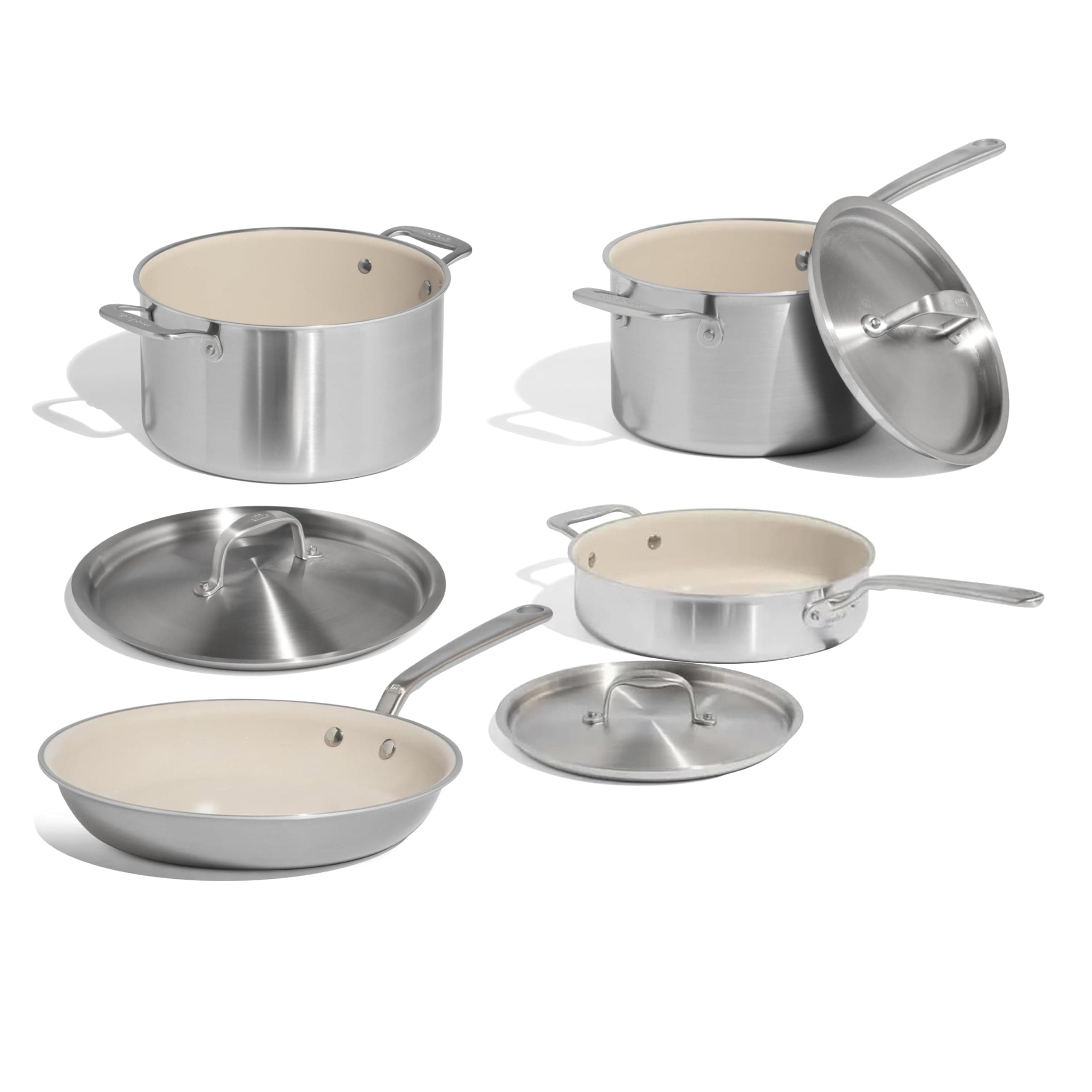 Made In Cookware - 7 Piece Nonstick Ceramic Pot And Pan Set 5 Ply Stainless Clad Includes Stock Pot, Saute Pan, Saucepan, Frying Professional Crafted Italy
