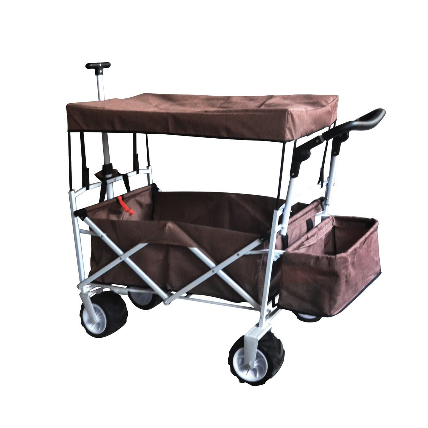BROWN FREE ICE COOLER PUSH AND PULL HANDLE FOLDING BABY STROLLER WAGON OUTDOOR SPORT COLLAPSIBLE KIDS TROLLEY W/ CANOPY GARDEN UTILITY SHOPPING TRAVEL BEACH CART - EASY SETUP NO TOOL NECESSARY