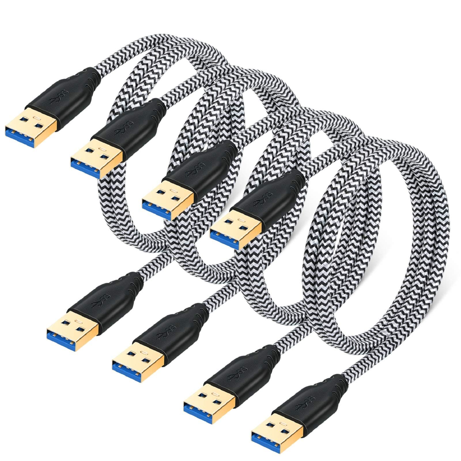 Besgoods 4-Pack USB 3.0 A to A Cable - 3FT Male to Male Short Braided Double End Cord Compatible for DVD Players, Hard Drive Enclosures, Laptop Cooler and More - White