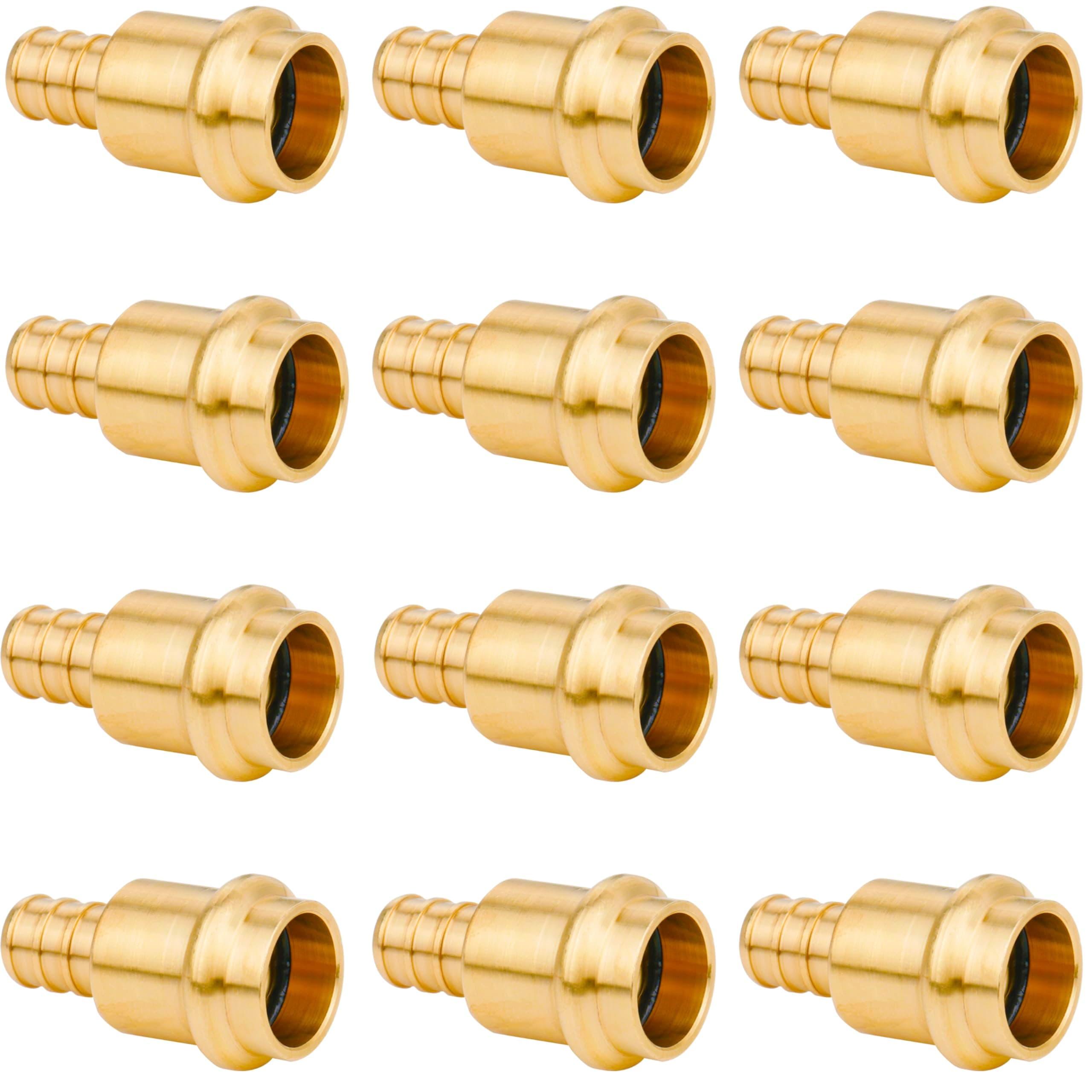 WHK 12 Pack 1/2" Press Propress x 1/2" PEX Adapter Crimp Fittings Brass Coupling Connect from Cooper to Pex B Pipe(Lead-Free,pro press copper to pex adapter)