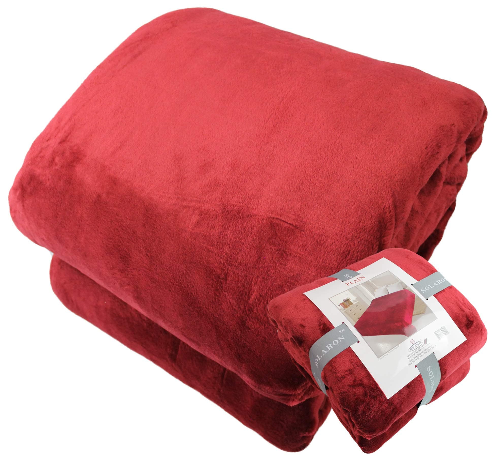 SOLARON Queen Blanket Soft Extra Large for Fall Winter Spring All Season Cozy Warm 430GSM Medium Weight Thermal Thick Flannel Fleece for Couch Bed Sofa 88 x 95 inches (Burgundy, 2)