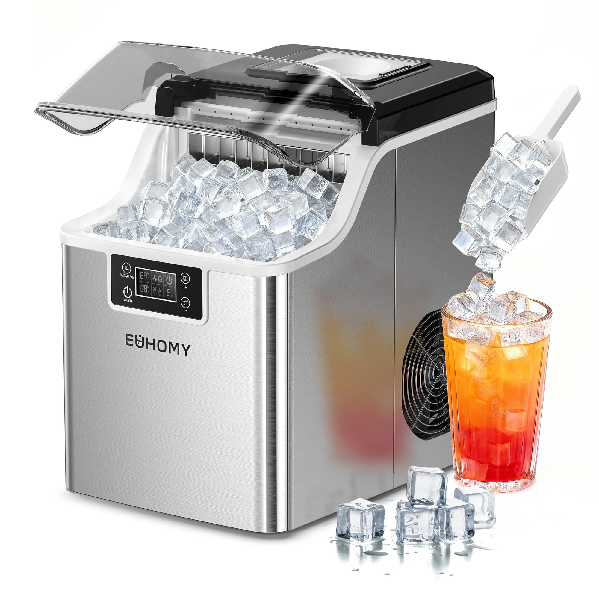 Ice Cube Maker Machine Countertop, 2 Ways to Add Water, 45Lbs/Day 24 Pcs Ready in 13 Mins, Self-Cleaning Portable Compact, with Ice Scoop & Basket, Perfect for Home/Kitchen/Office/Bar